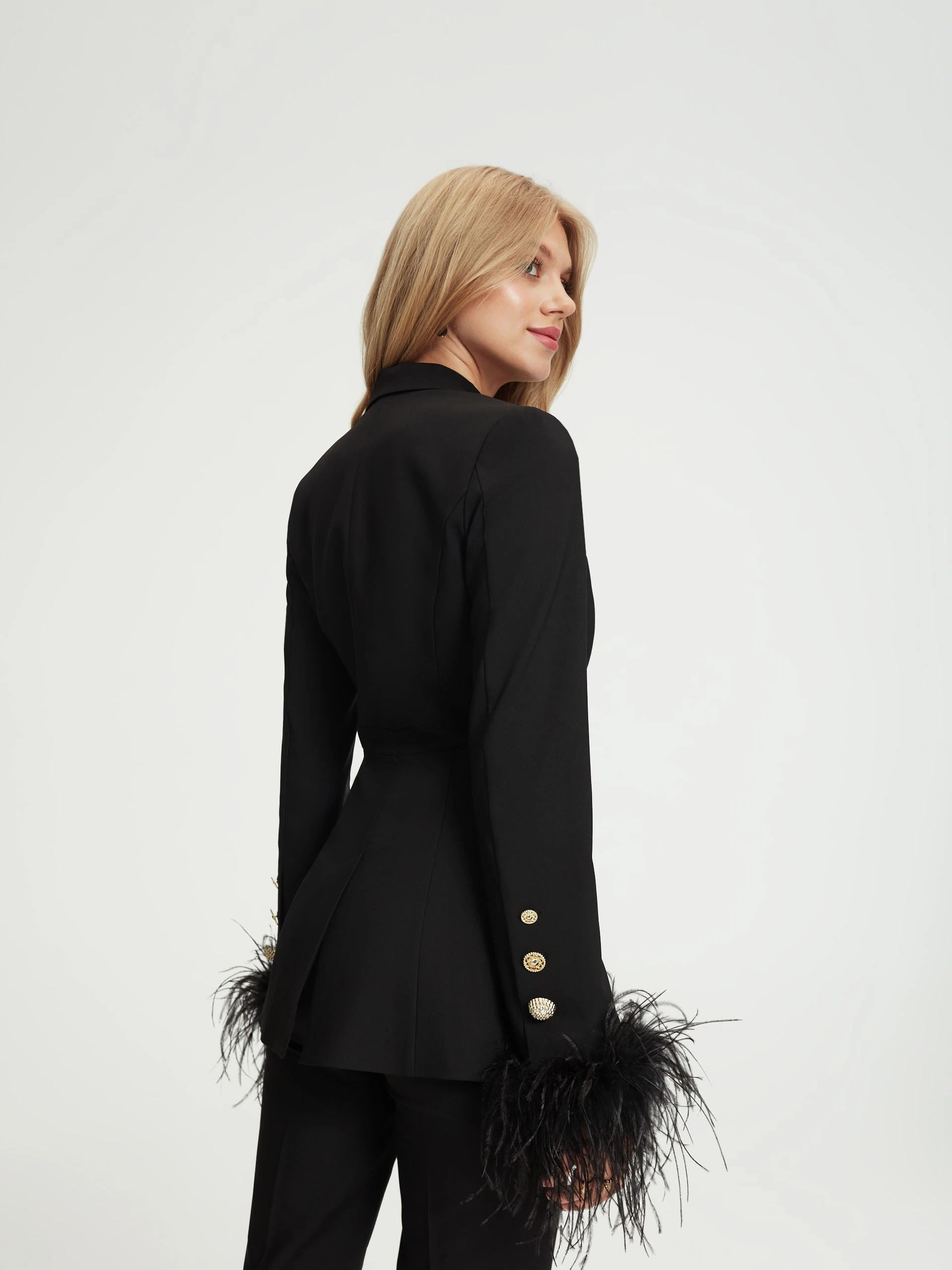 Black jacket with marabou feathers