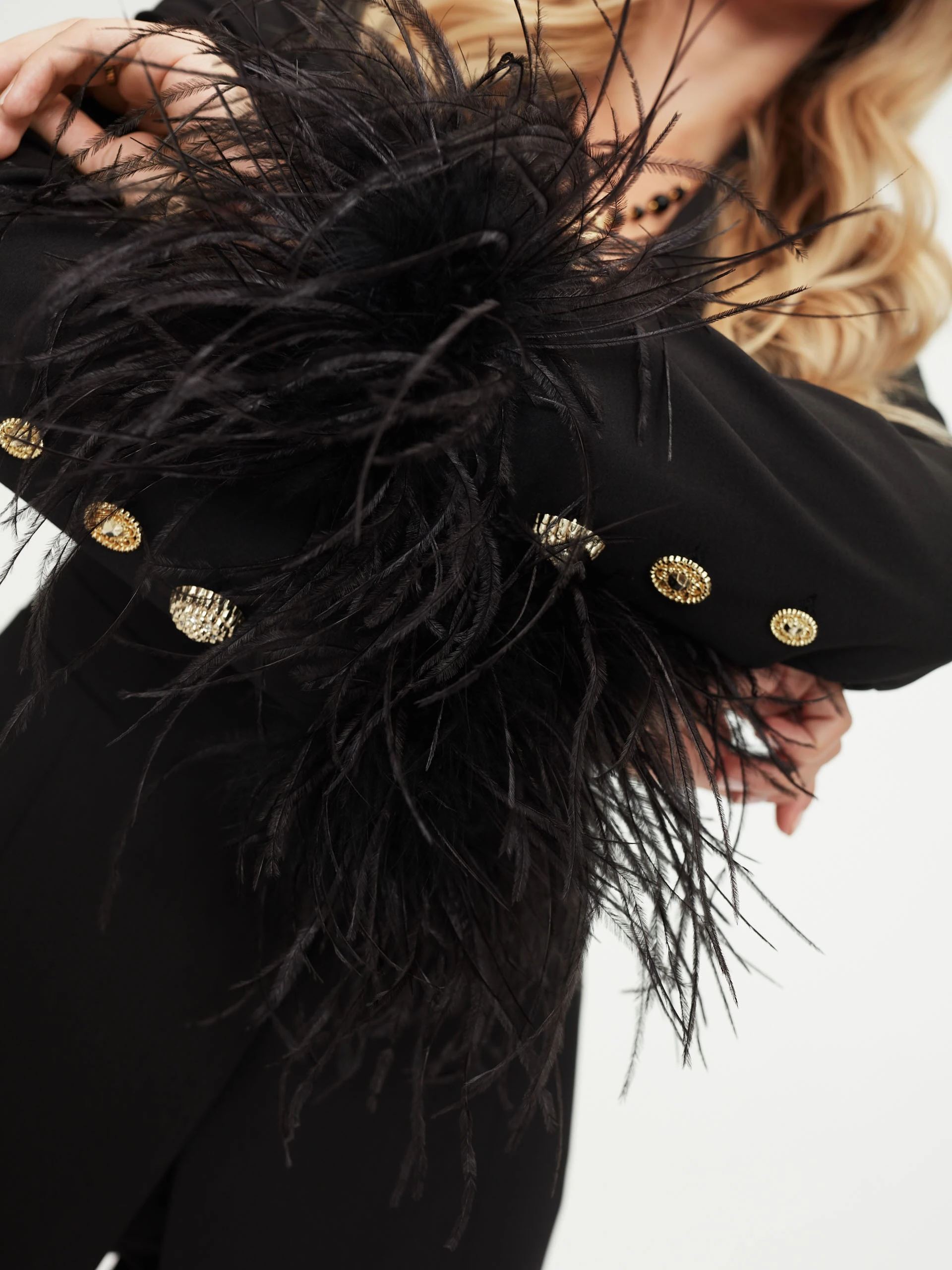 Black jacket with marabou feathers