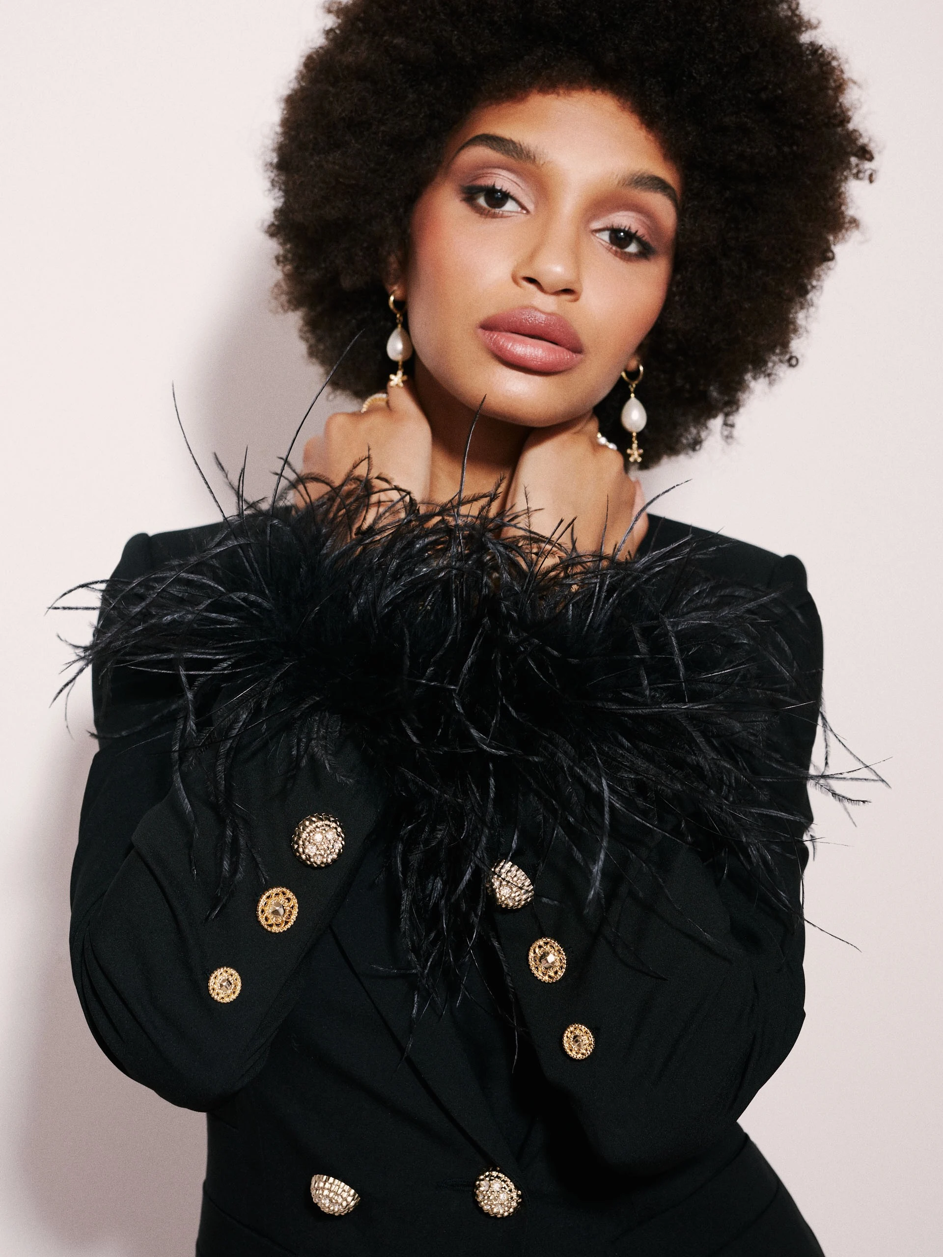 Black jacket with marabou feathers