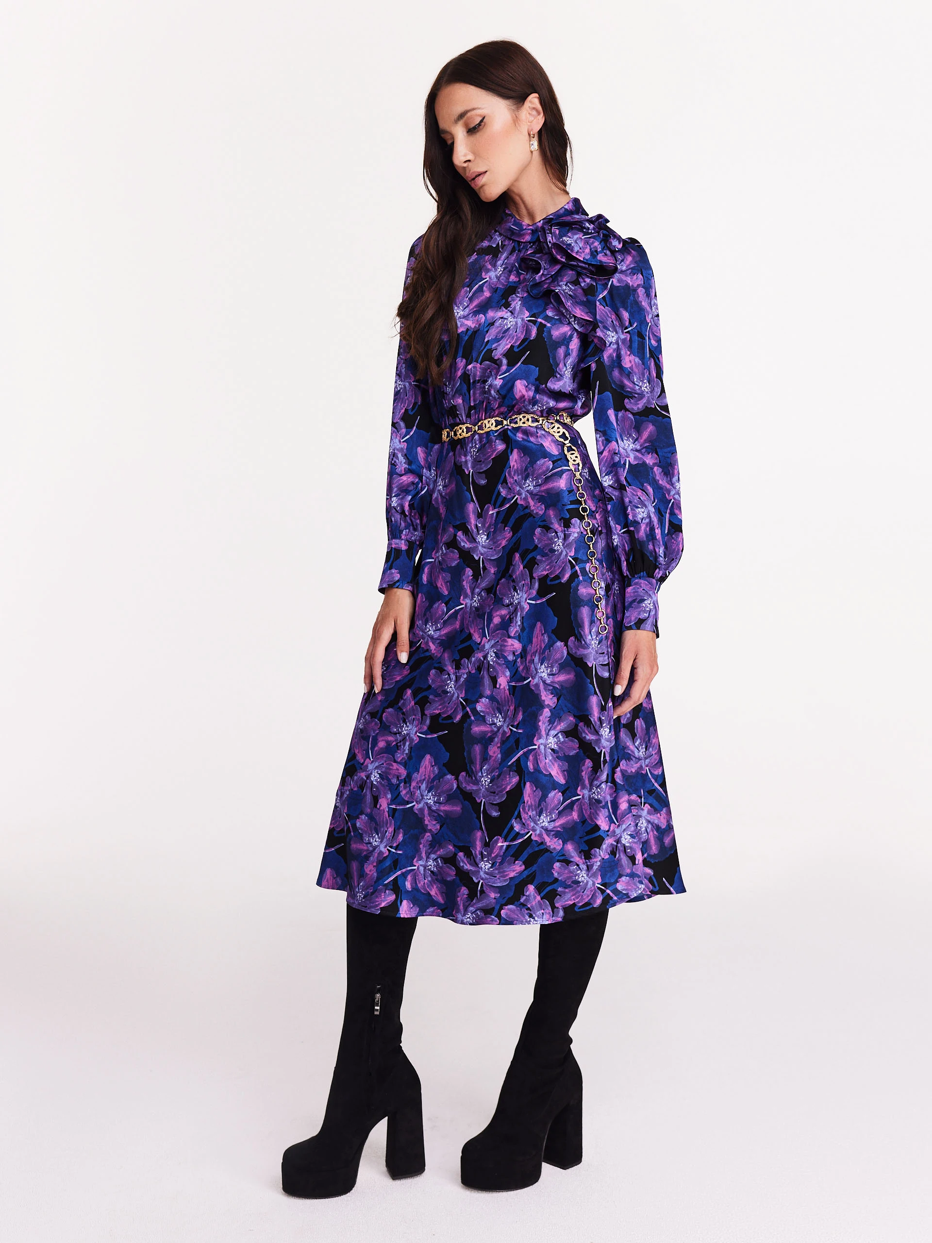 Satin floral midi dress