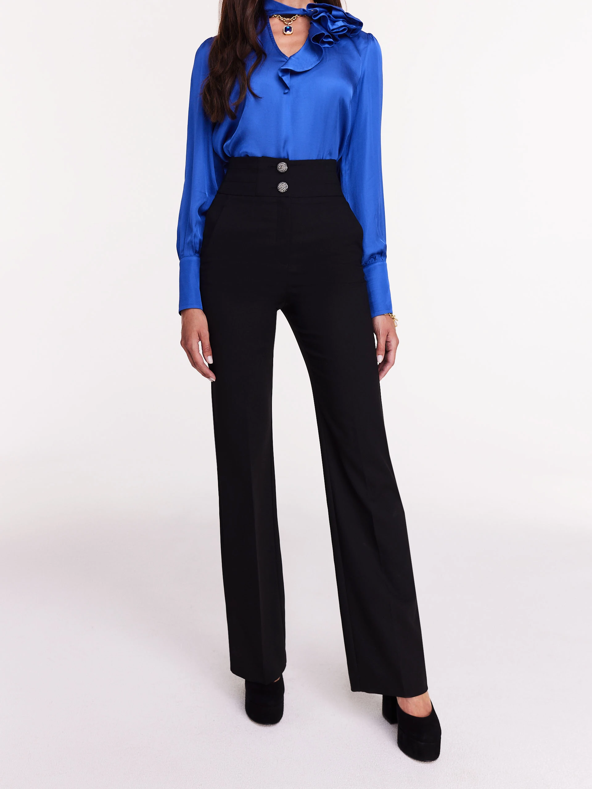 Black pants with flared legs