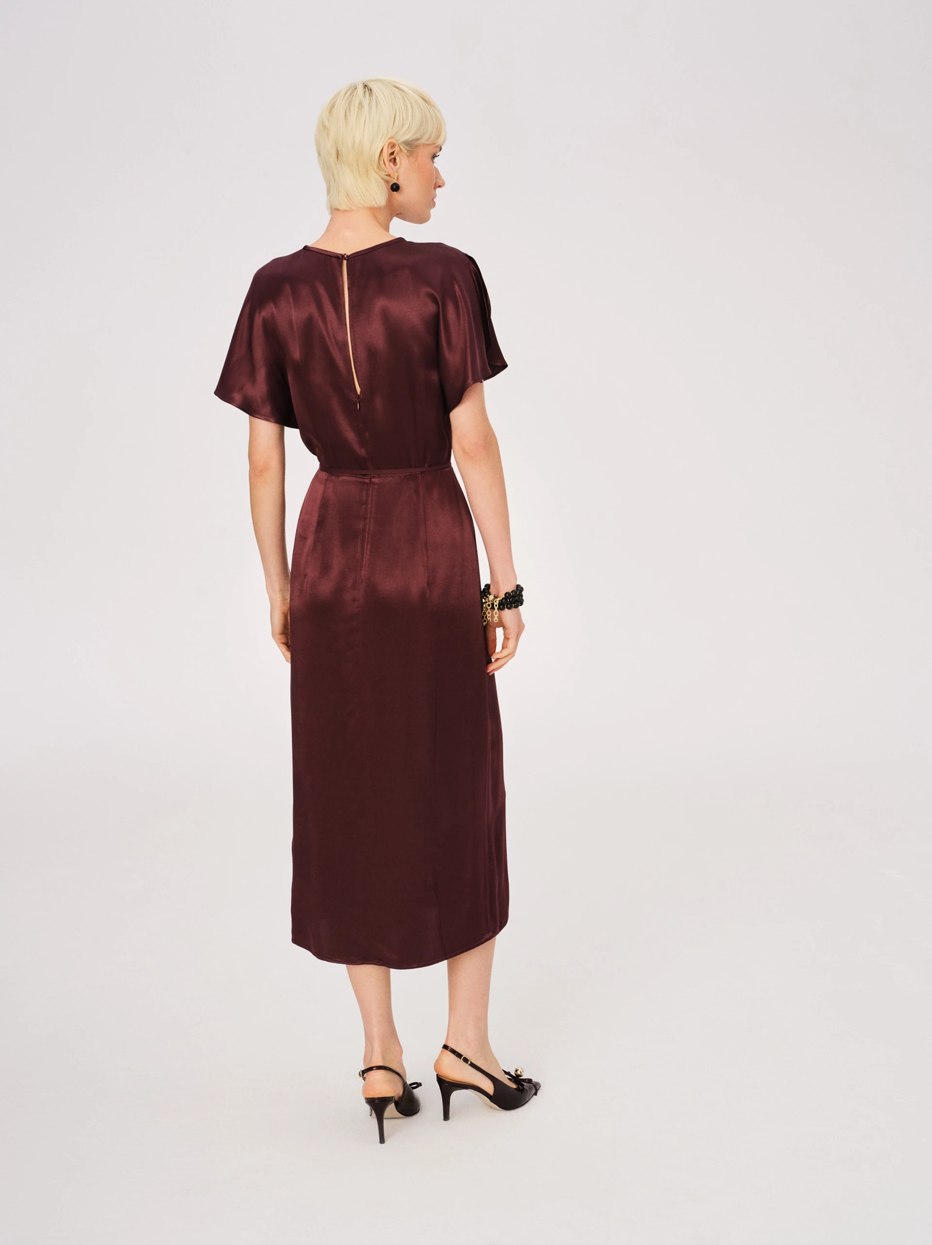 Burgundy satin midi dress