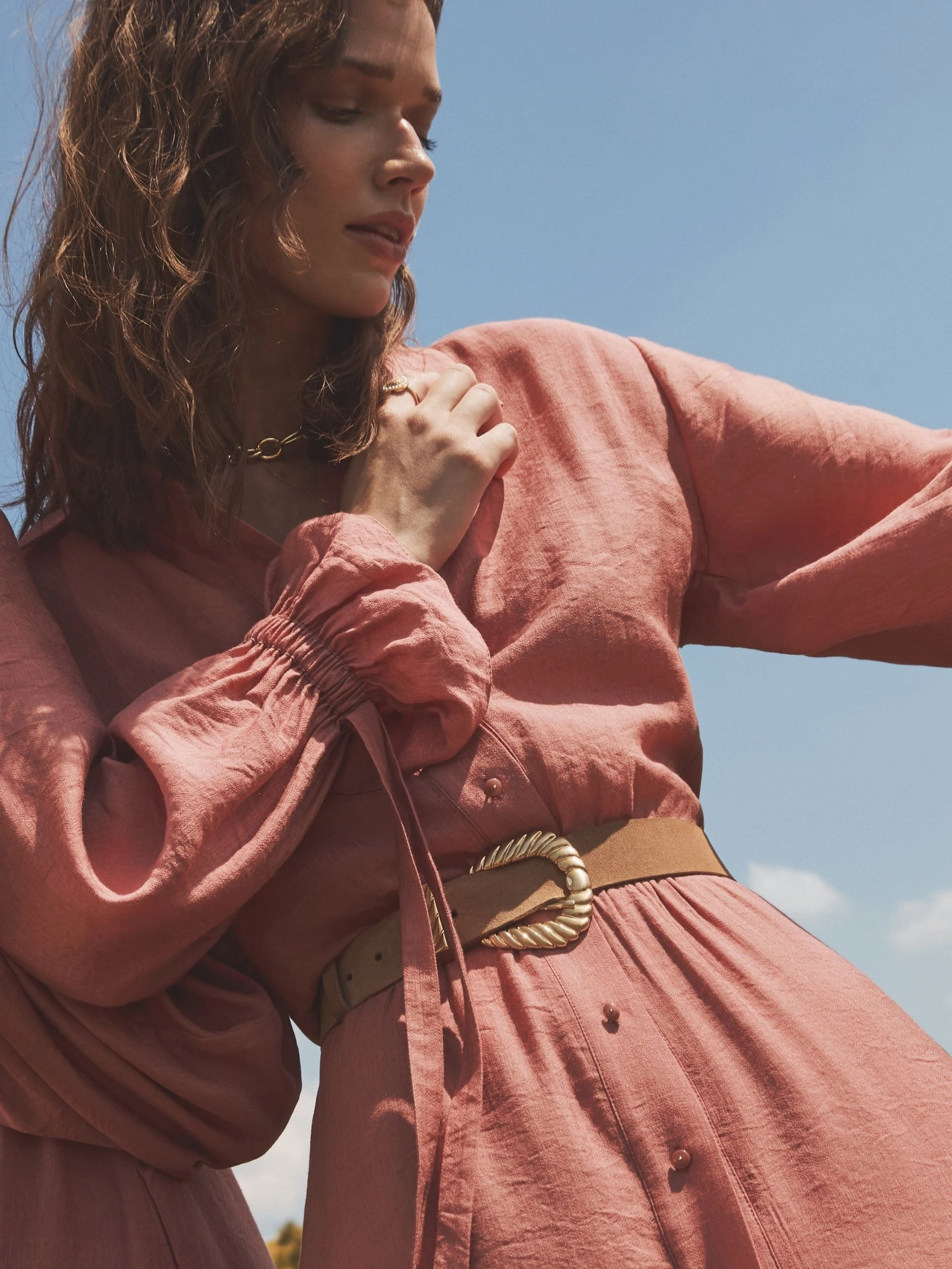 Camel belt with large buckle