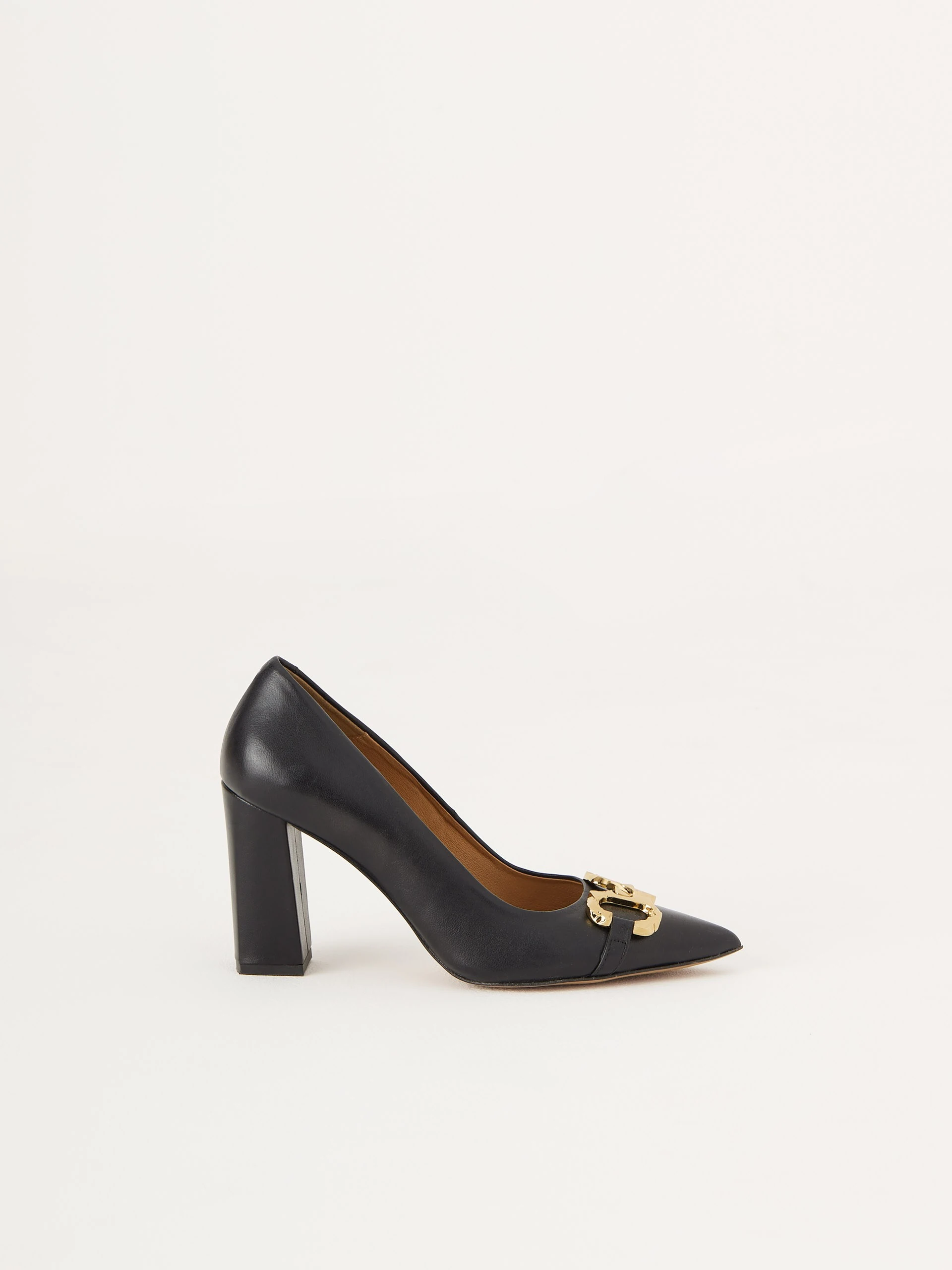 Black heels with golden buckle