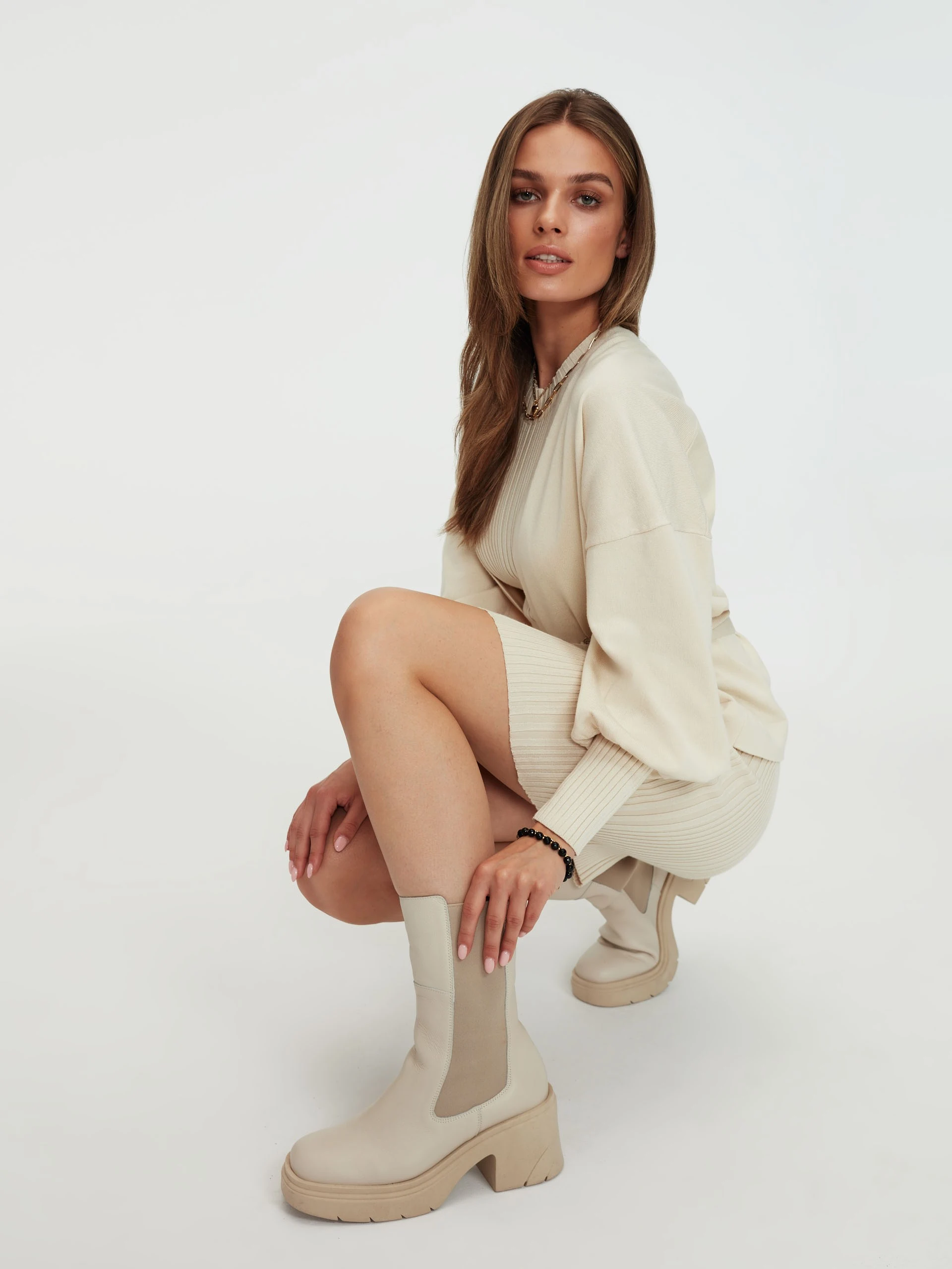 Beige leather boots