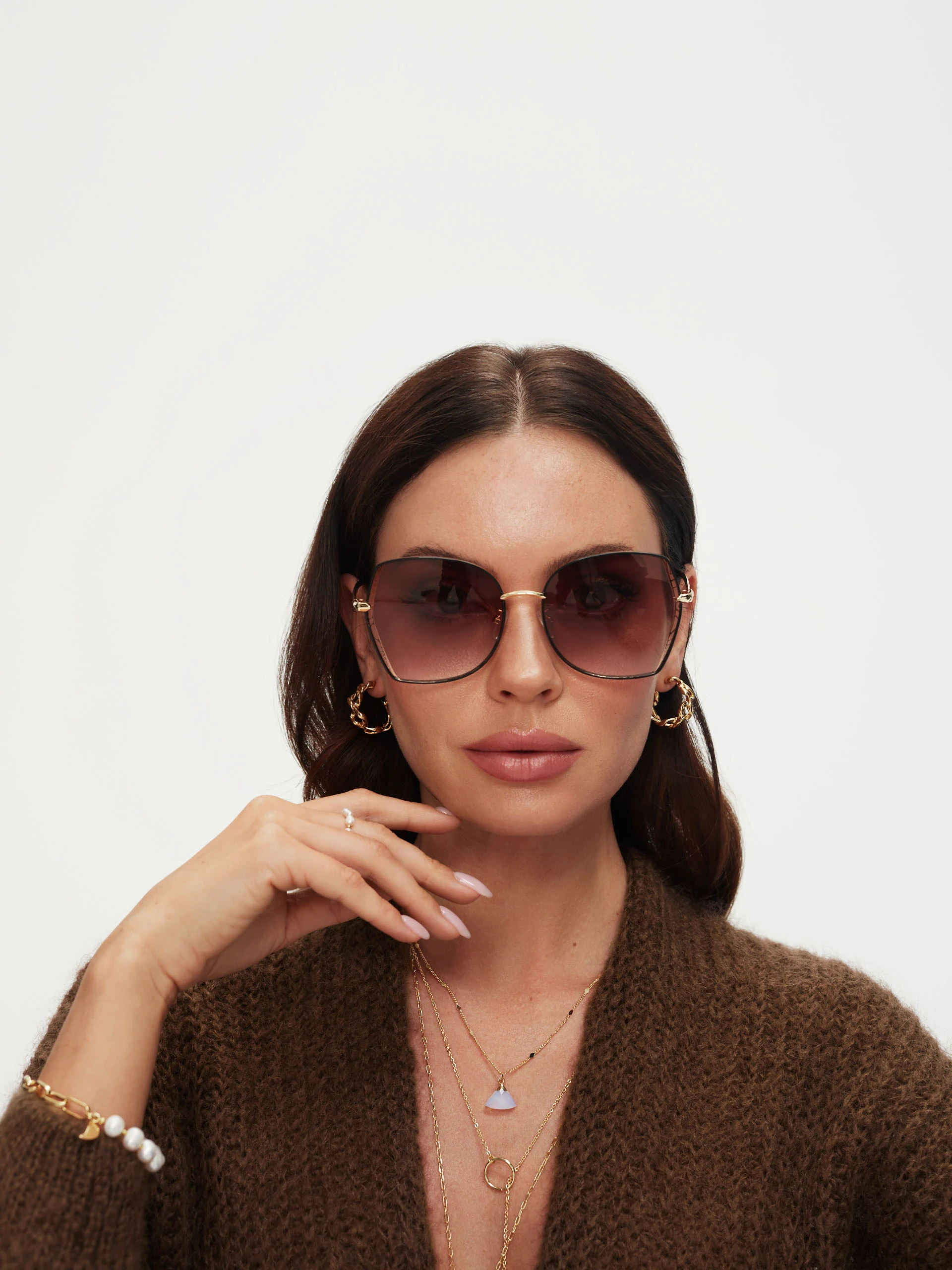 Brown sunglasses in geometric shape