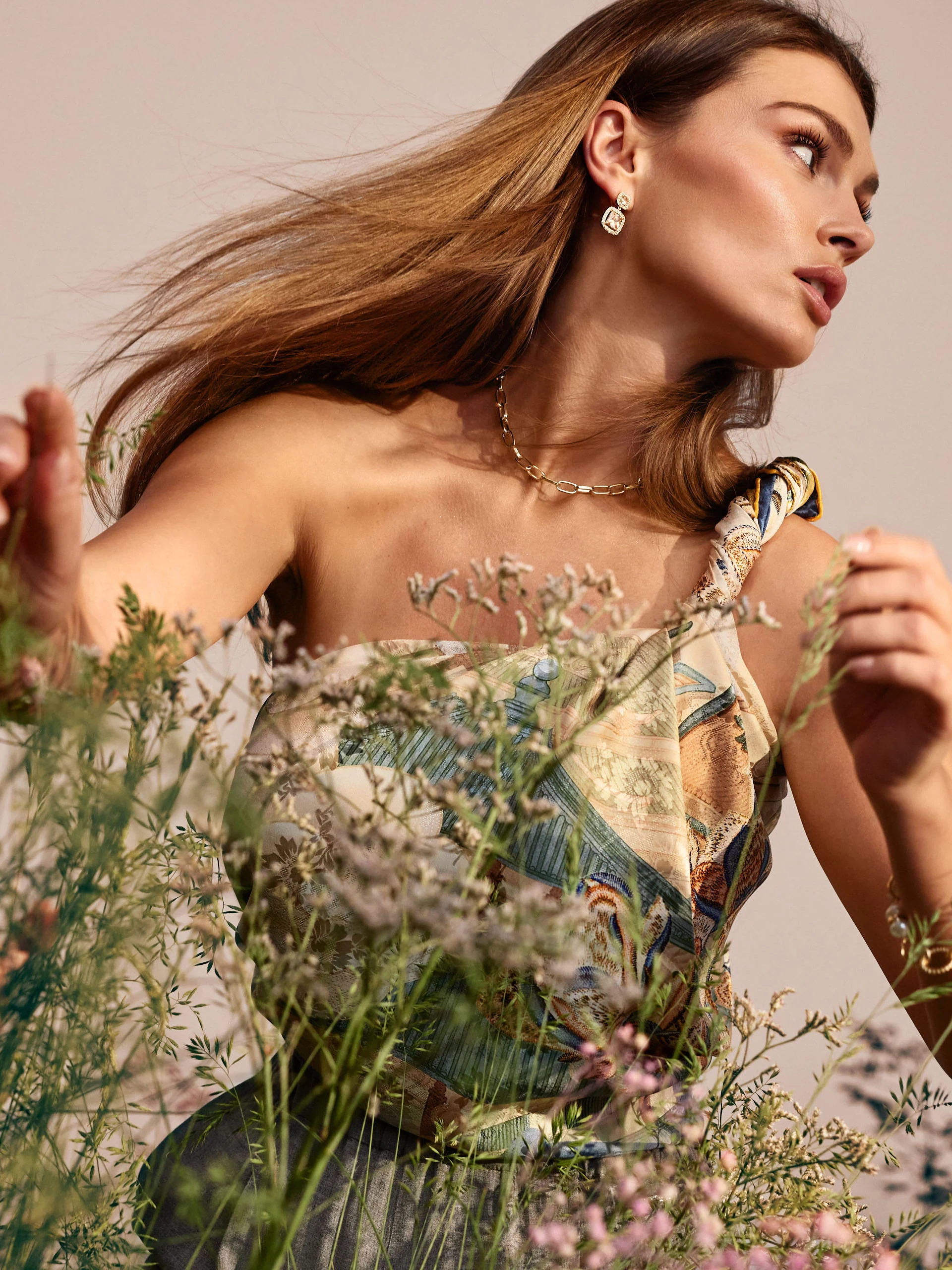 Champagne colored earrings with ornaments