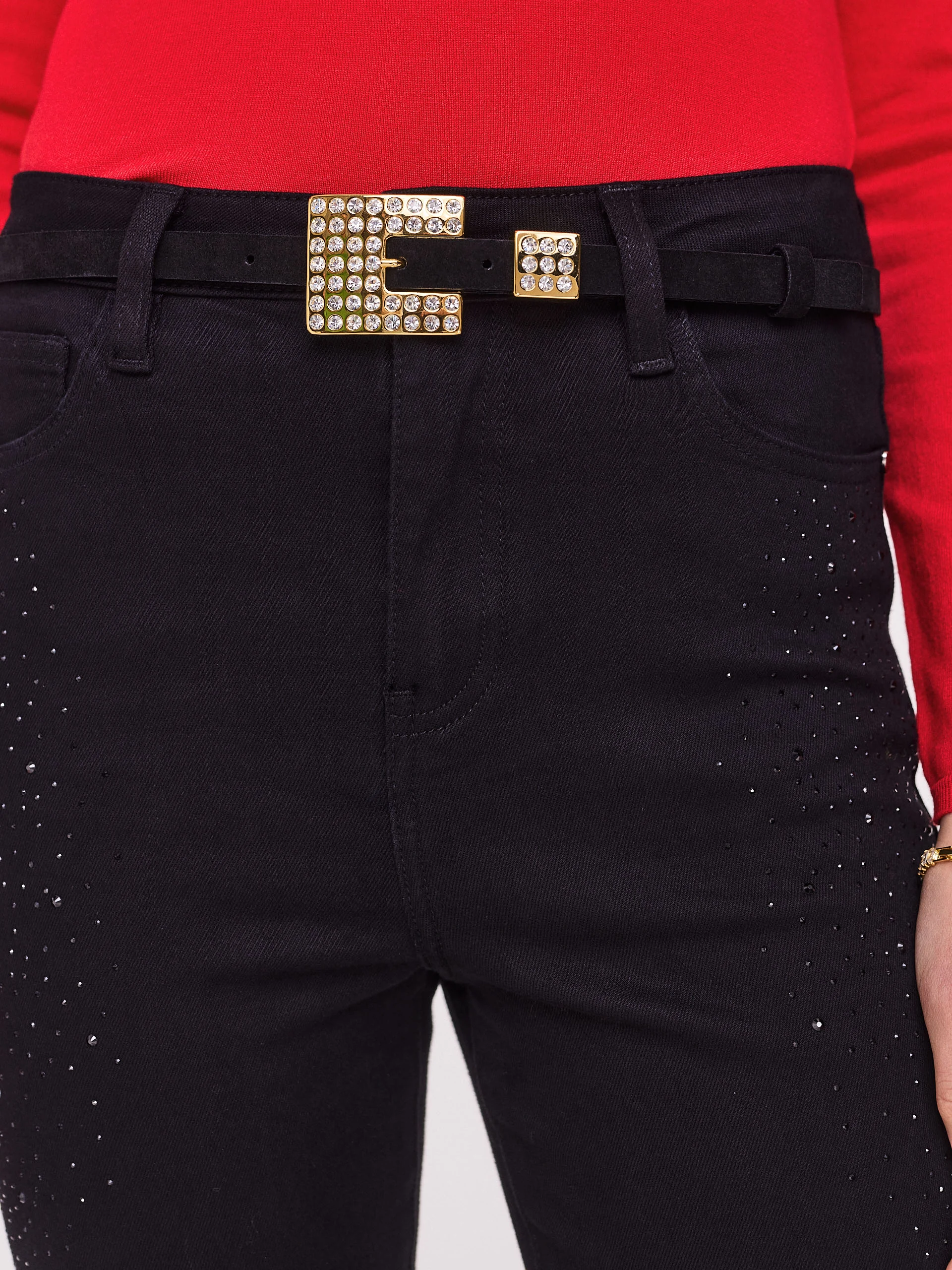 Thin suede belt with decorative buckle