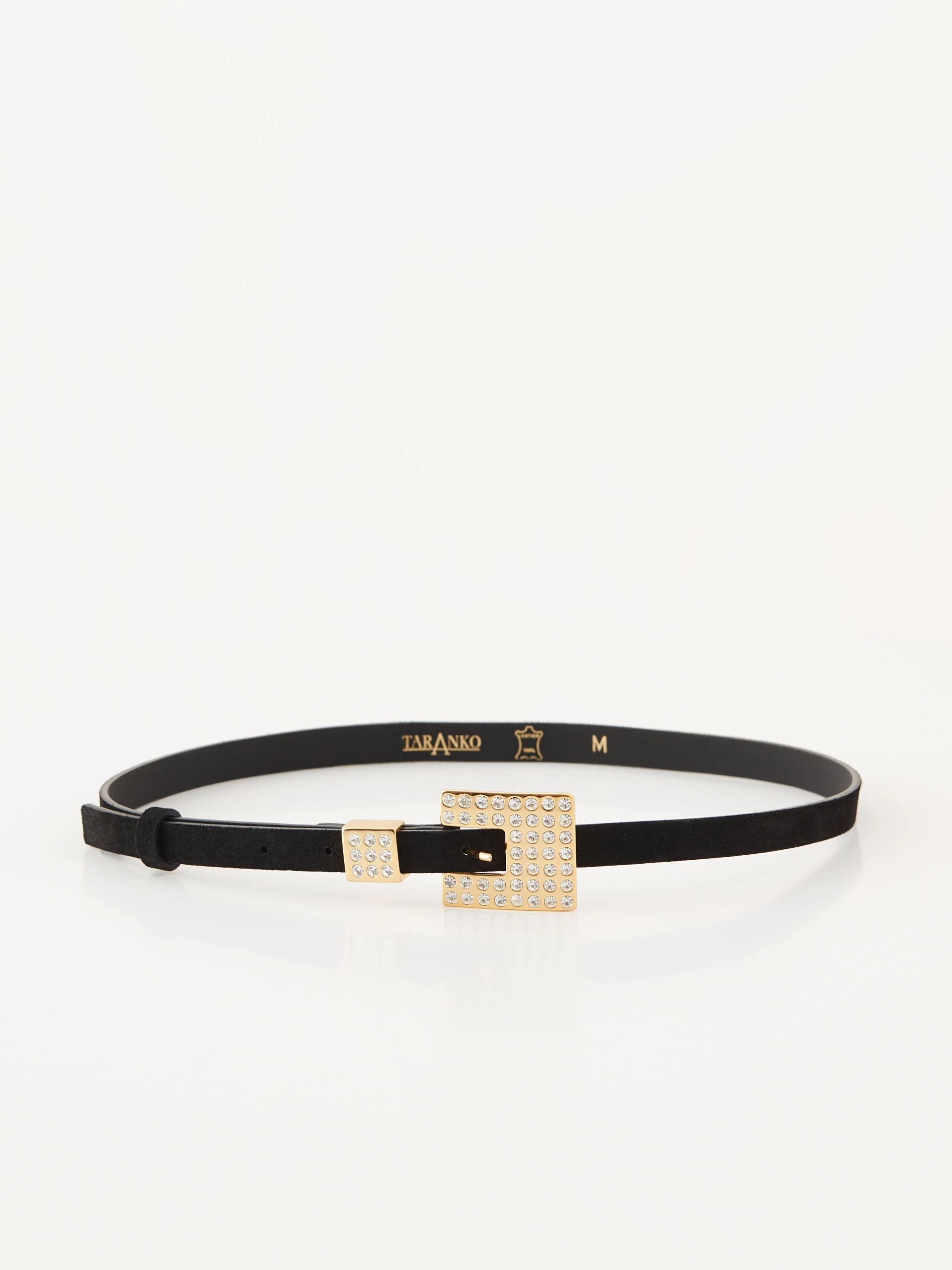 Thin suede belt with decorative buckle