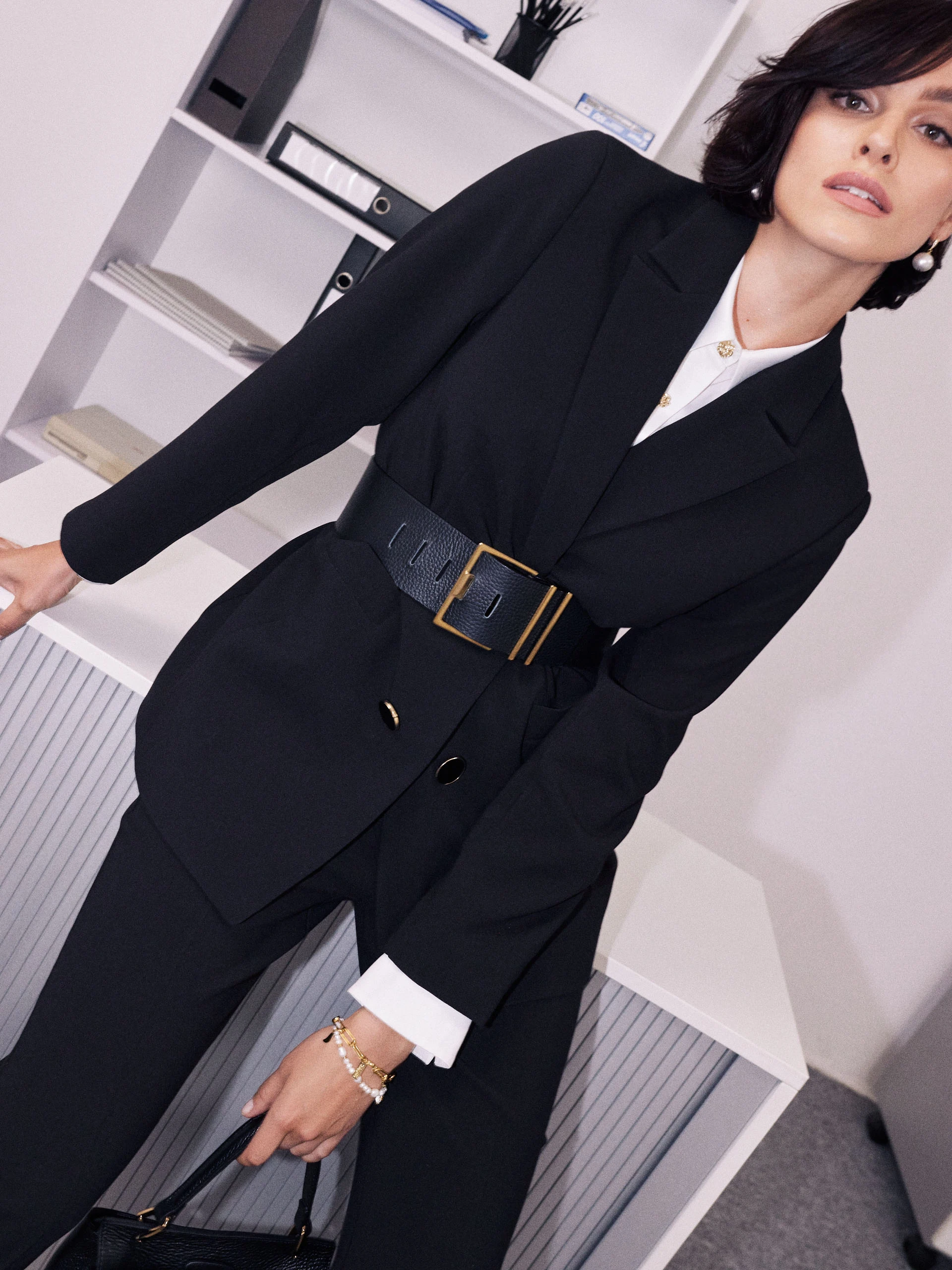 Wide black leather belt