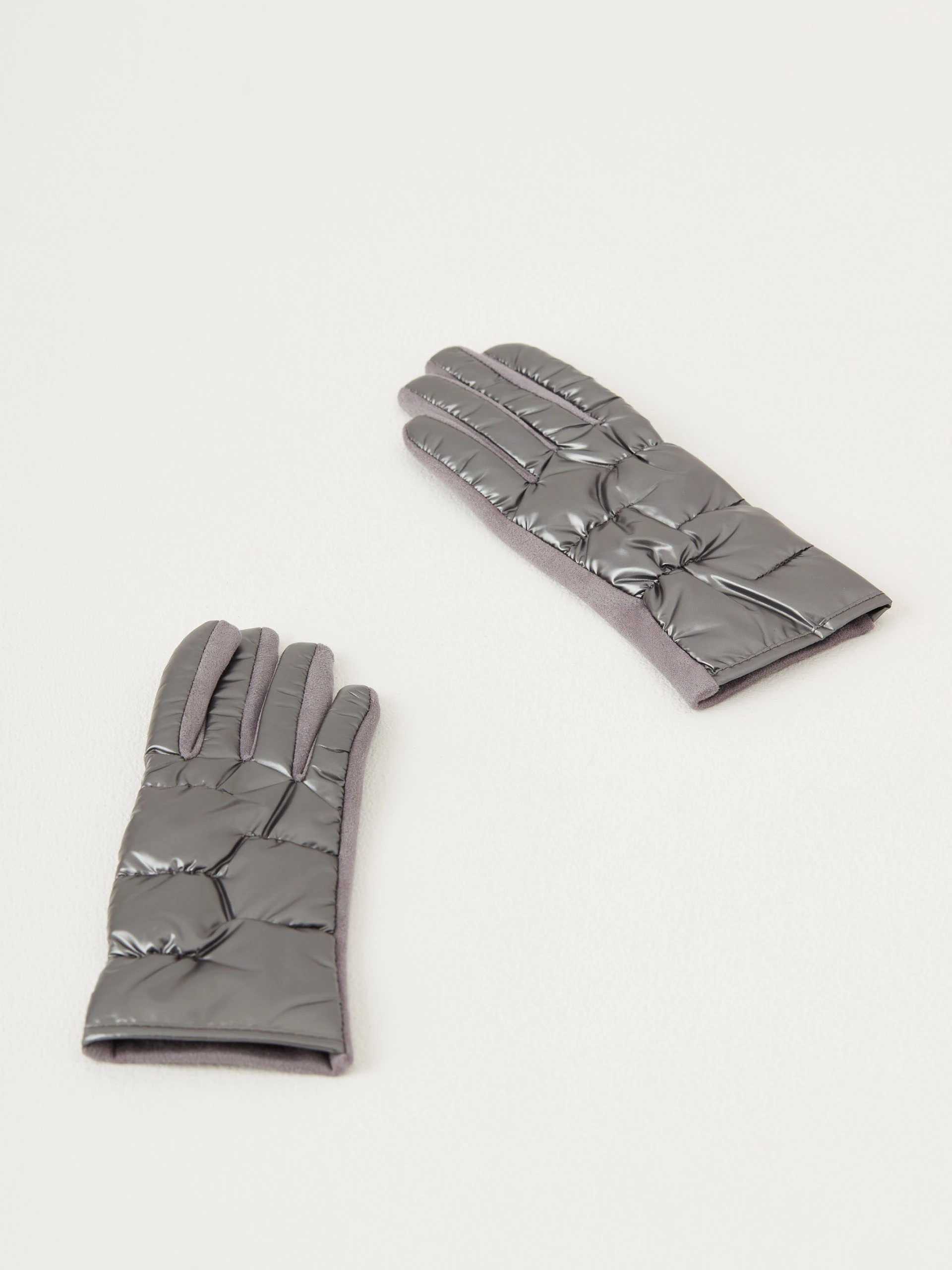 Silver long quilted fabric gloves