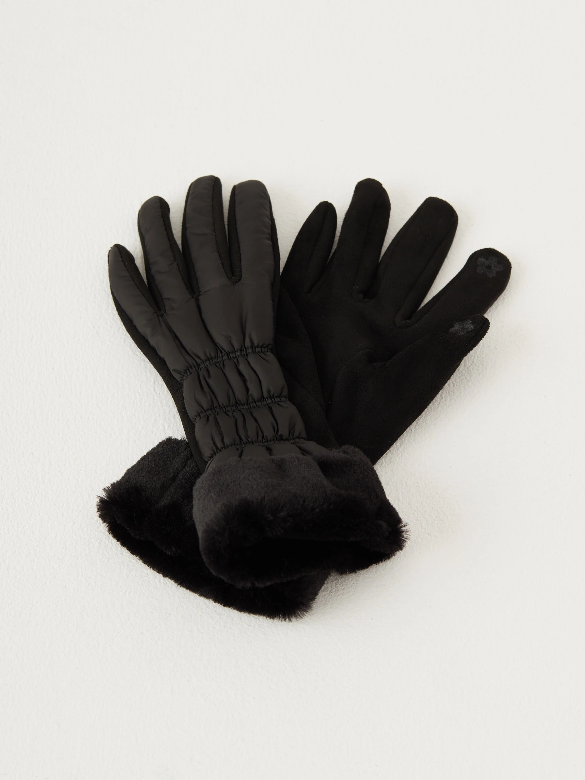 Black long quilted fabric gloves