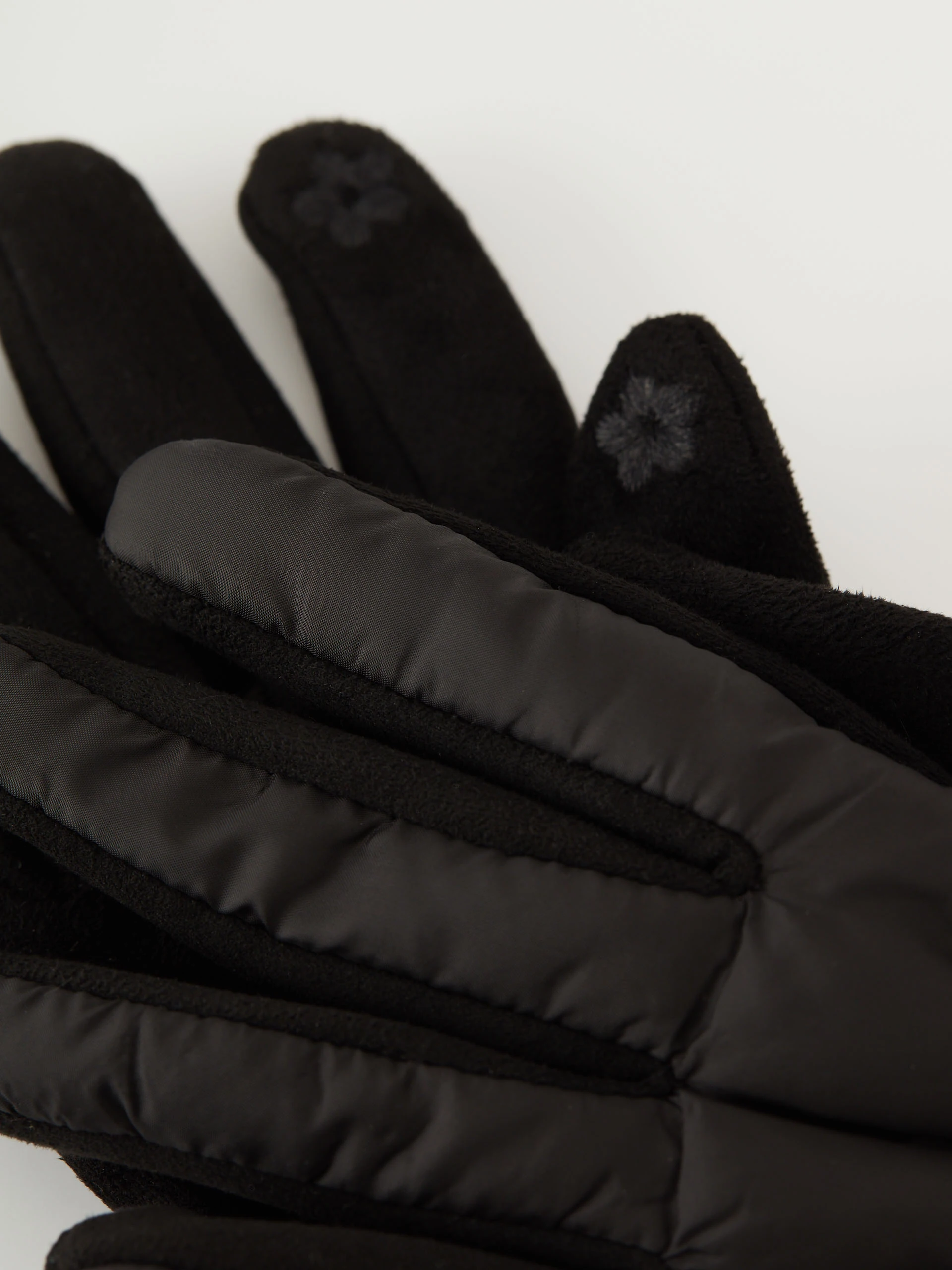 Black long quilted fabric gloves