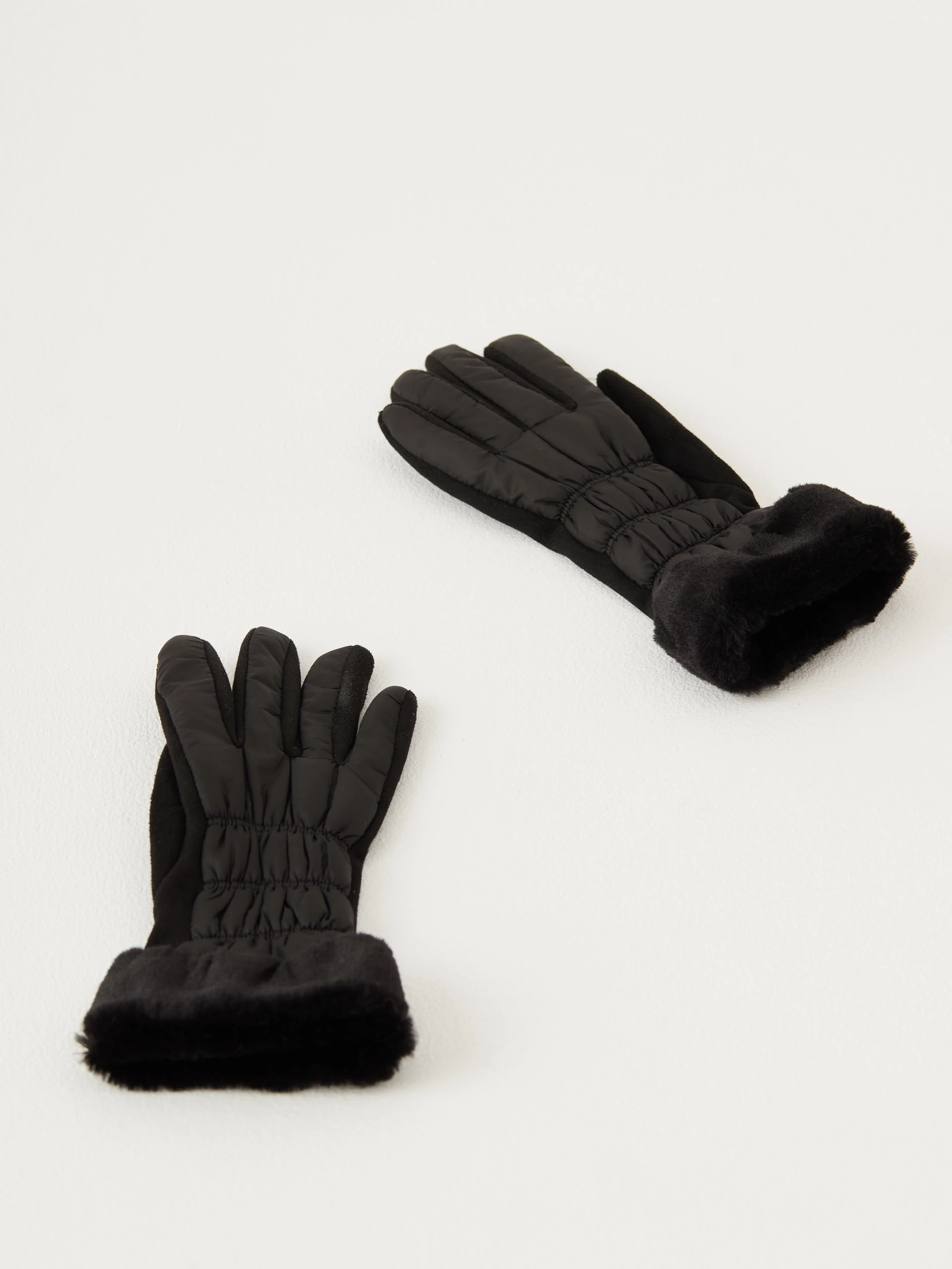 Black long quilted fabric gloves