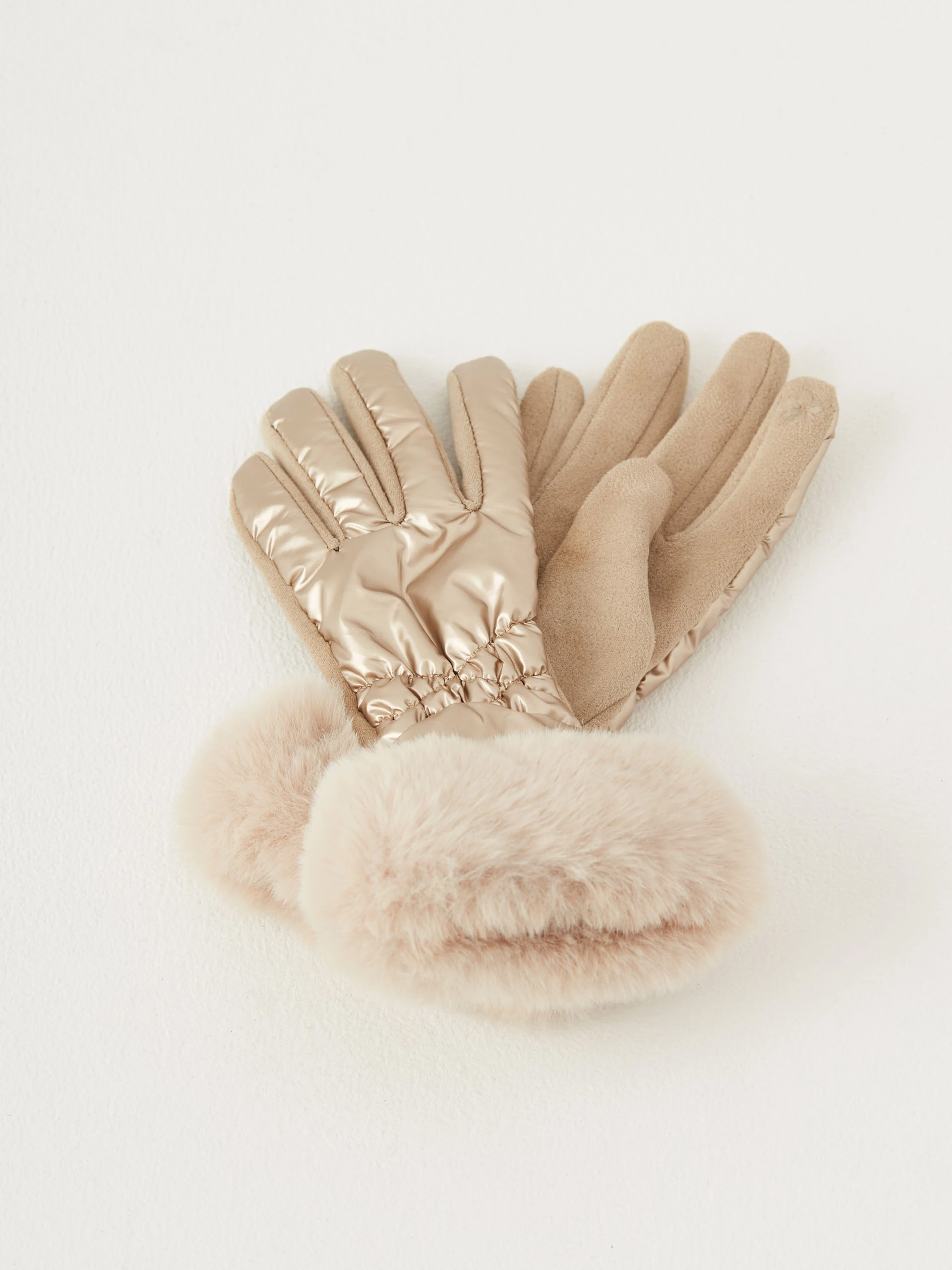 Gold long quilted fabric gloves