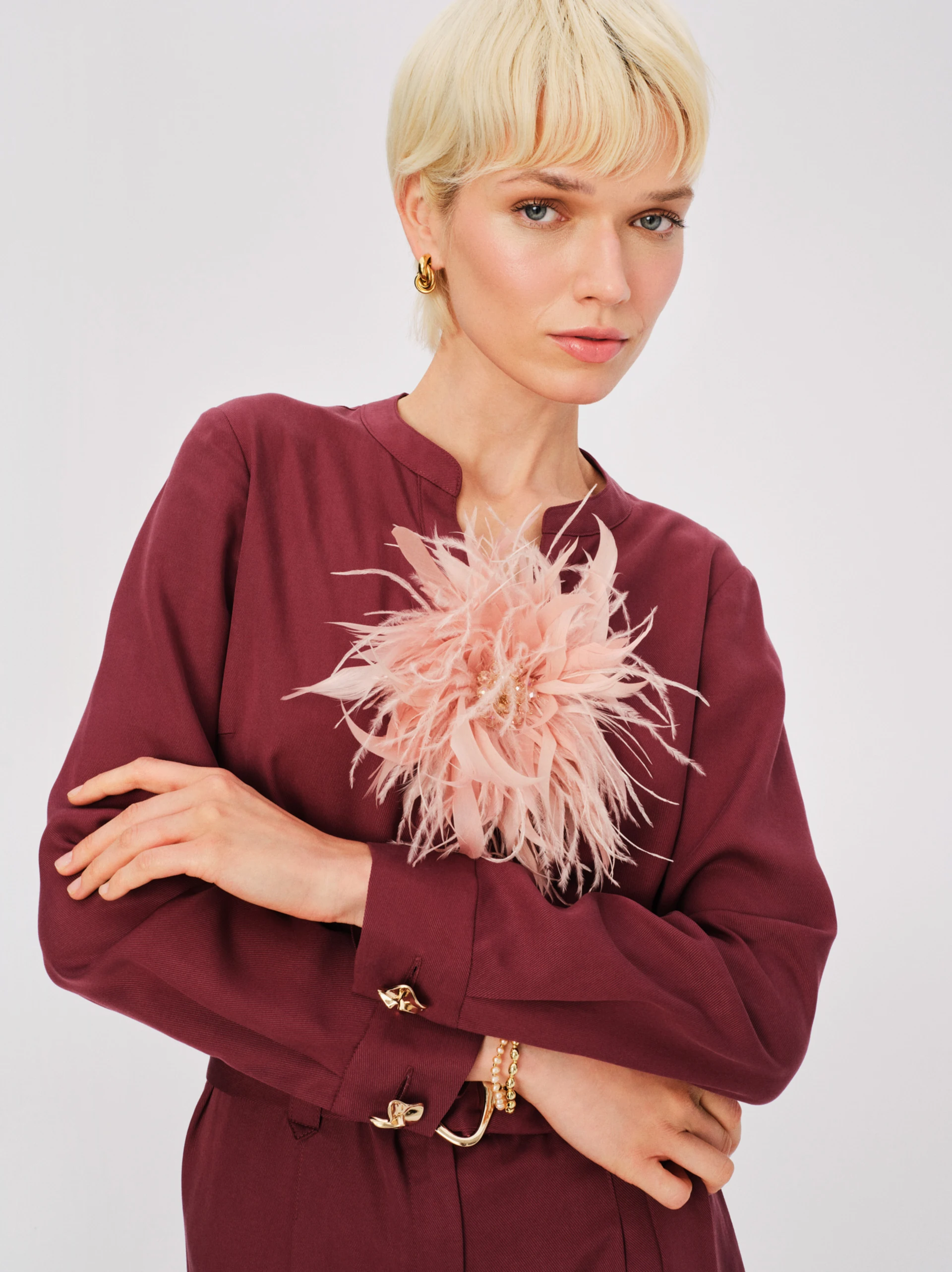 Large pink feather brooch