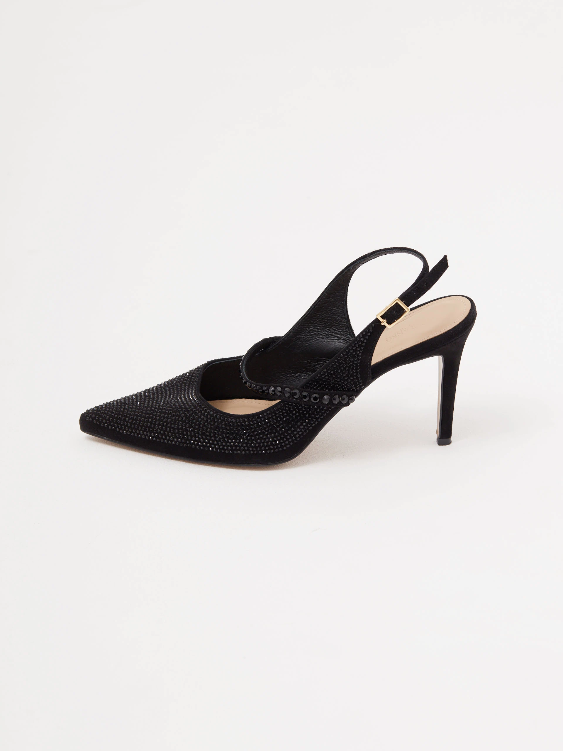 Black shiny pumps with crystals