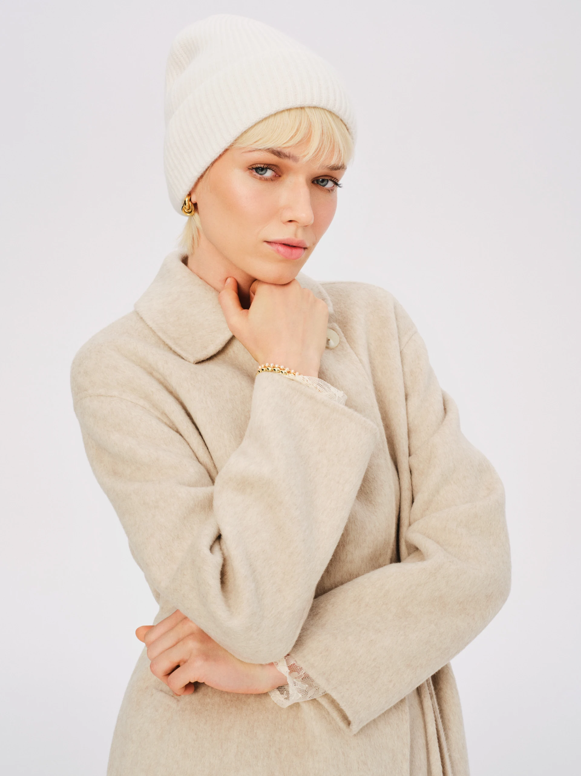 Cream wool hat with cashmere blend