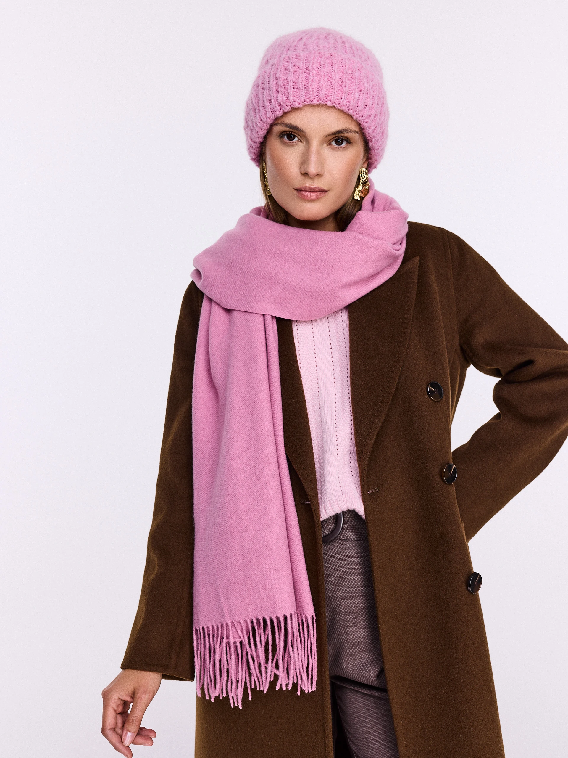 Pink warm alpaca wool hat