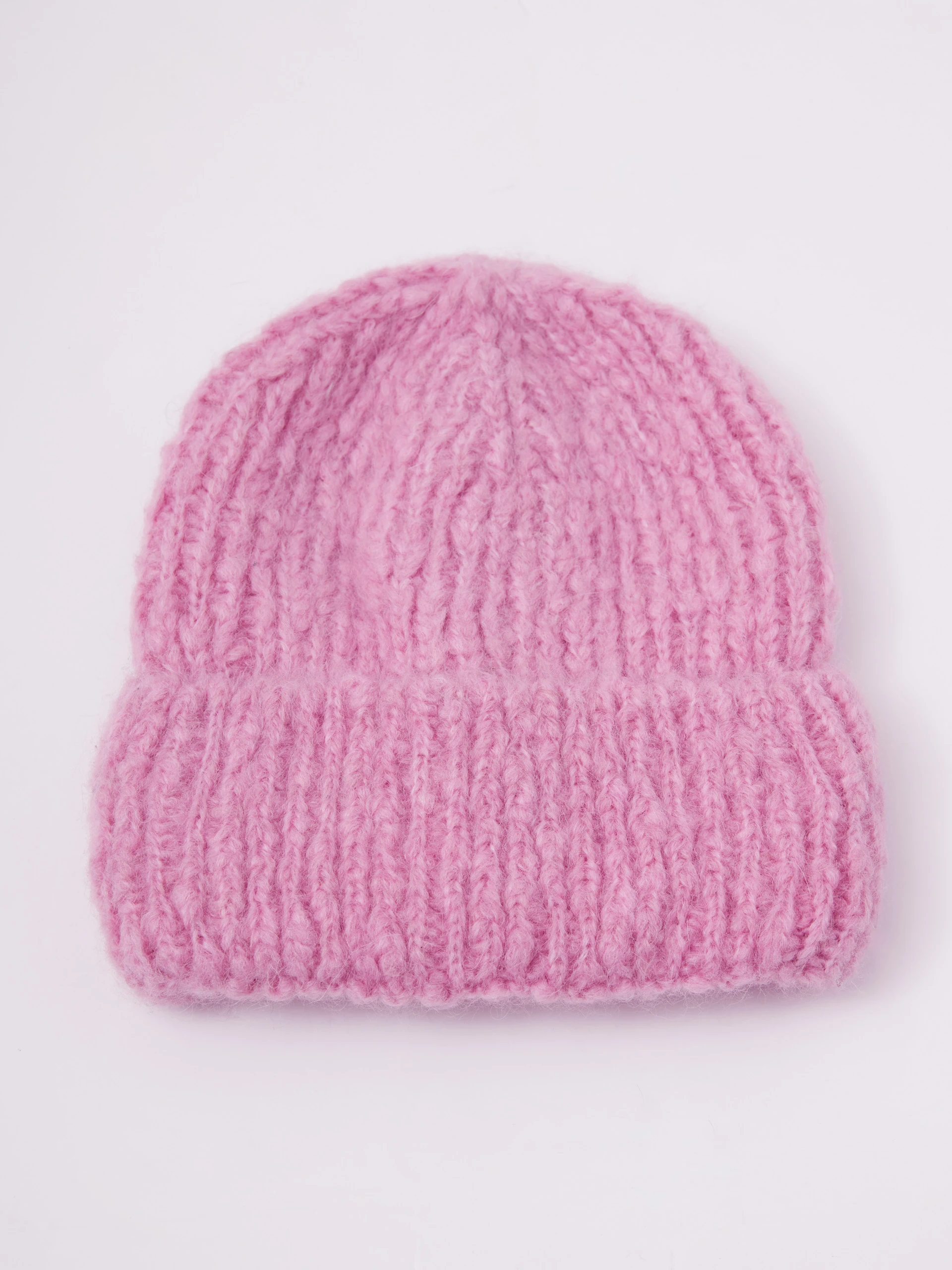 Pink warm alpaca wool hat
