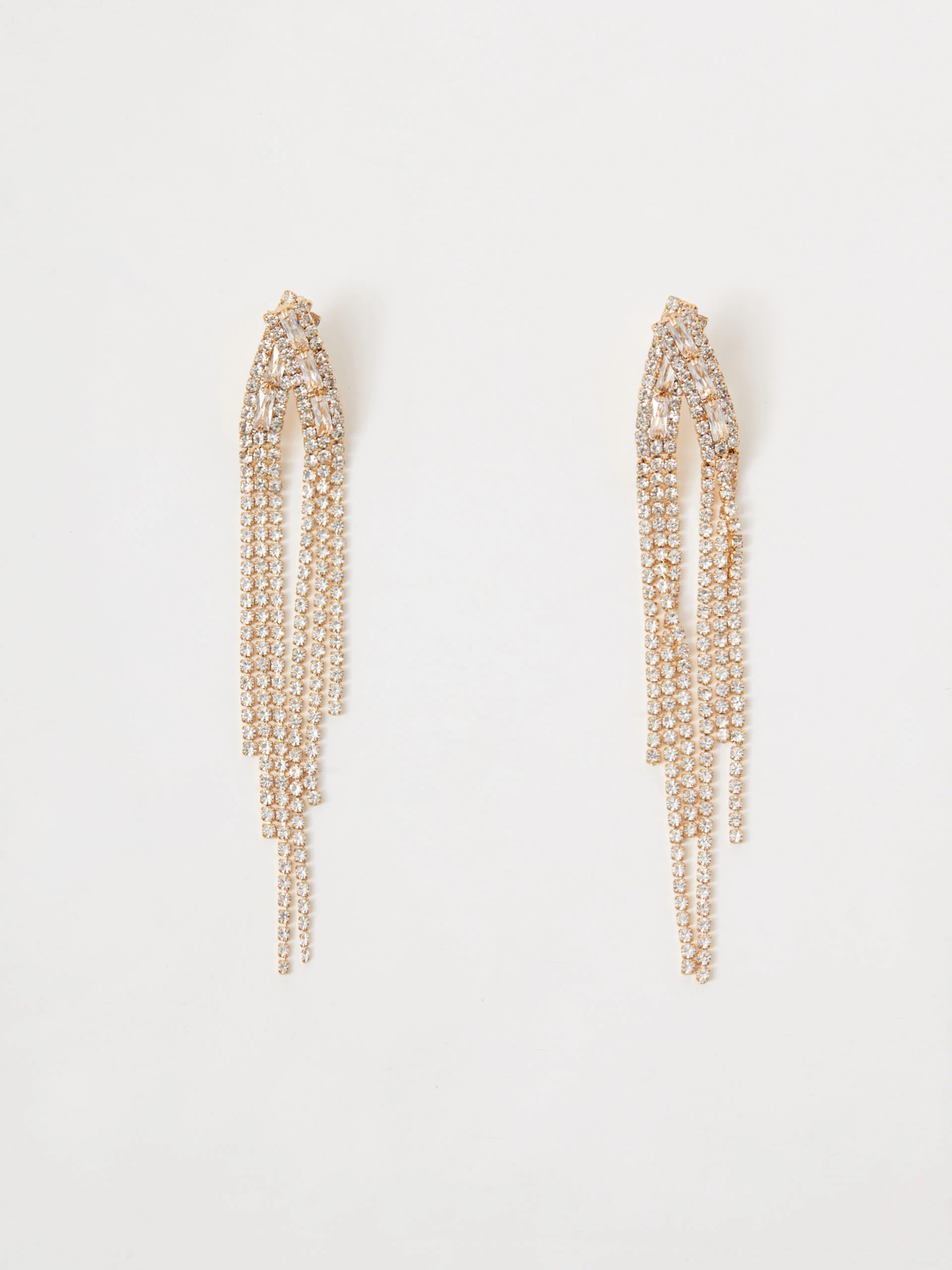 Long gold-plated earrings with crystals