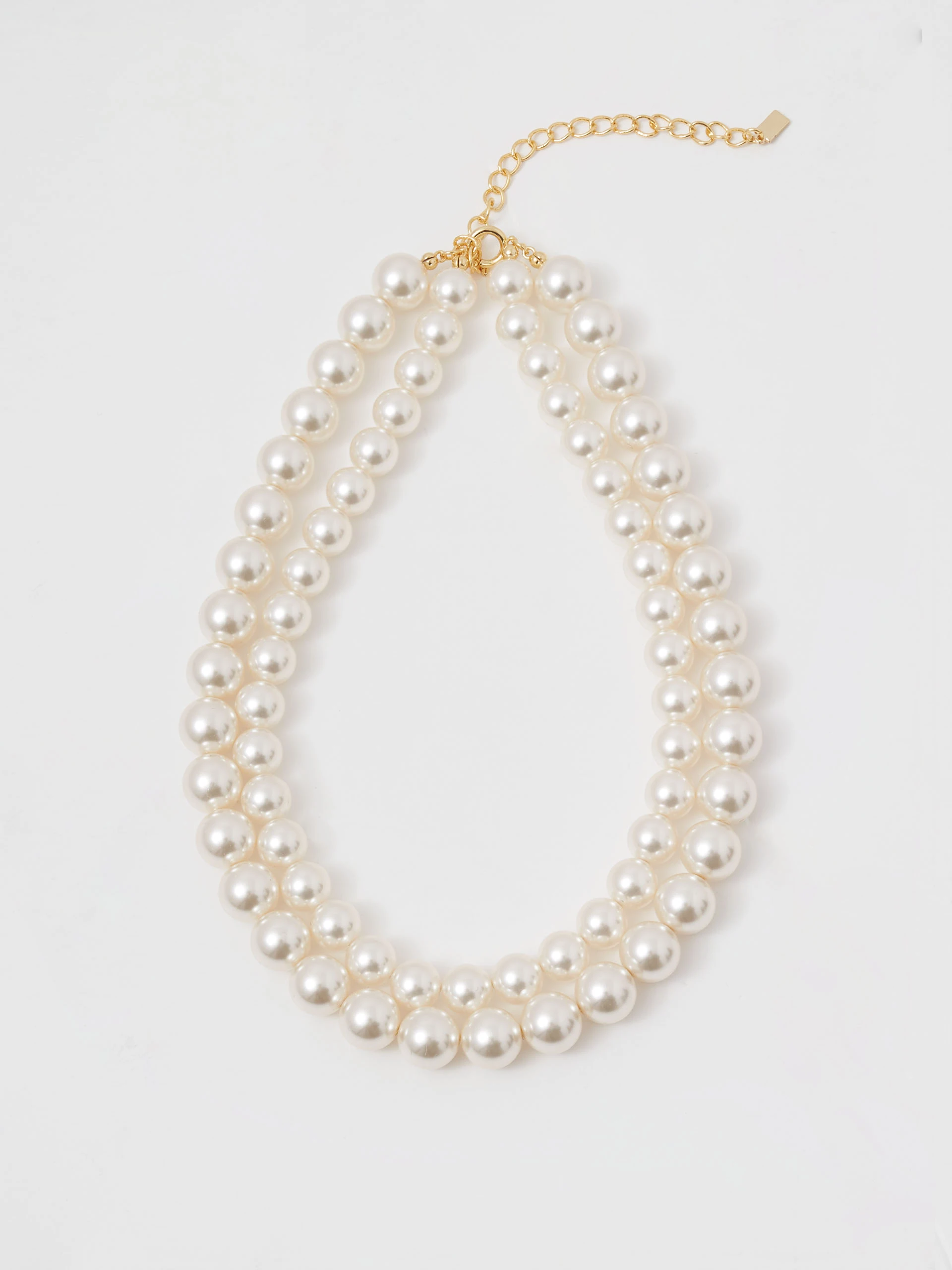 Double-strand necklace with glass pearls