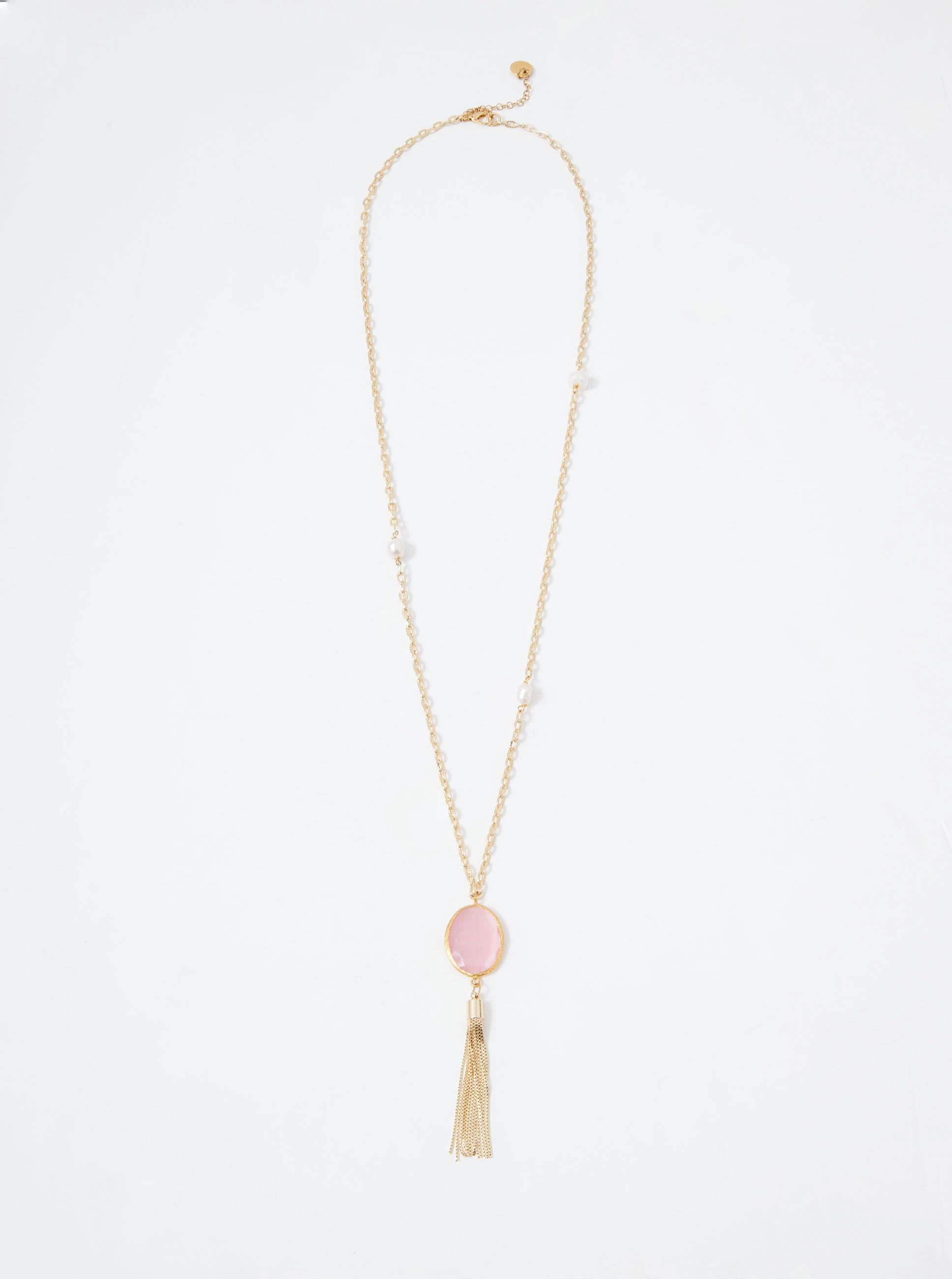 Gold-plated necklace with cat's eye and pearls