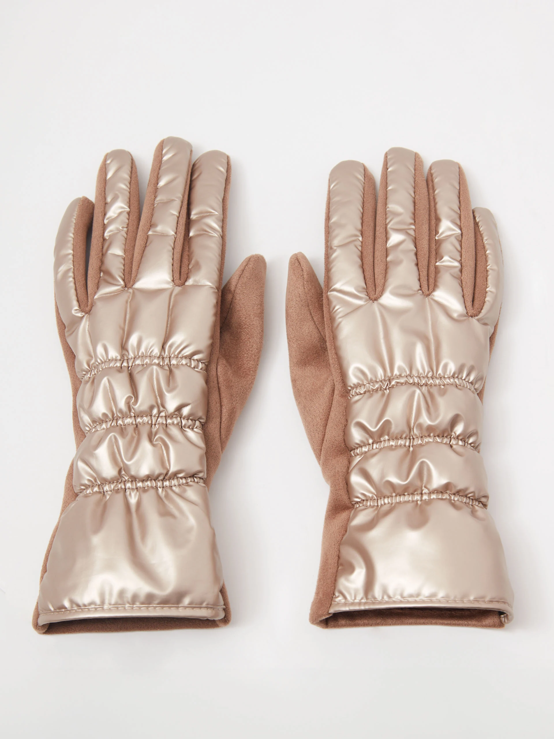 Beige warm five-finger gloves