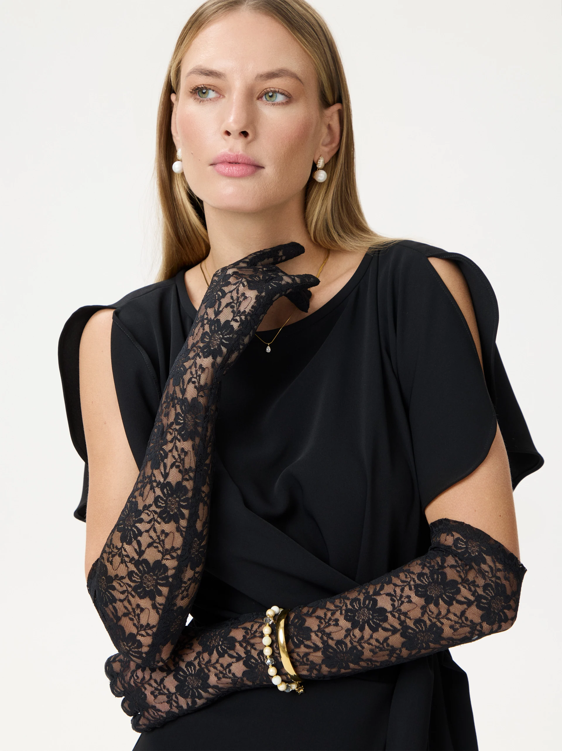 Long black lace gloves