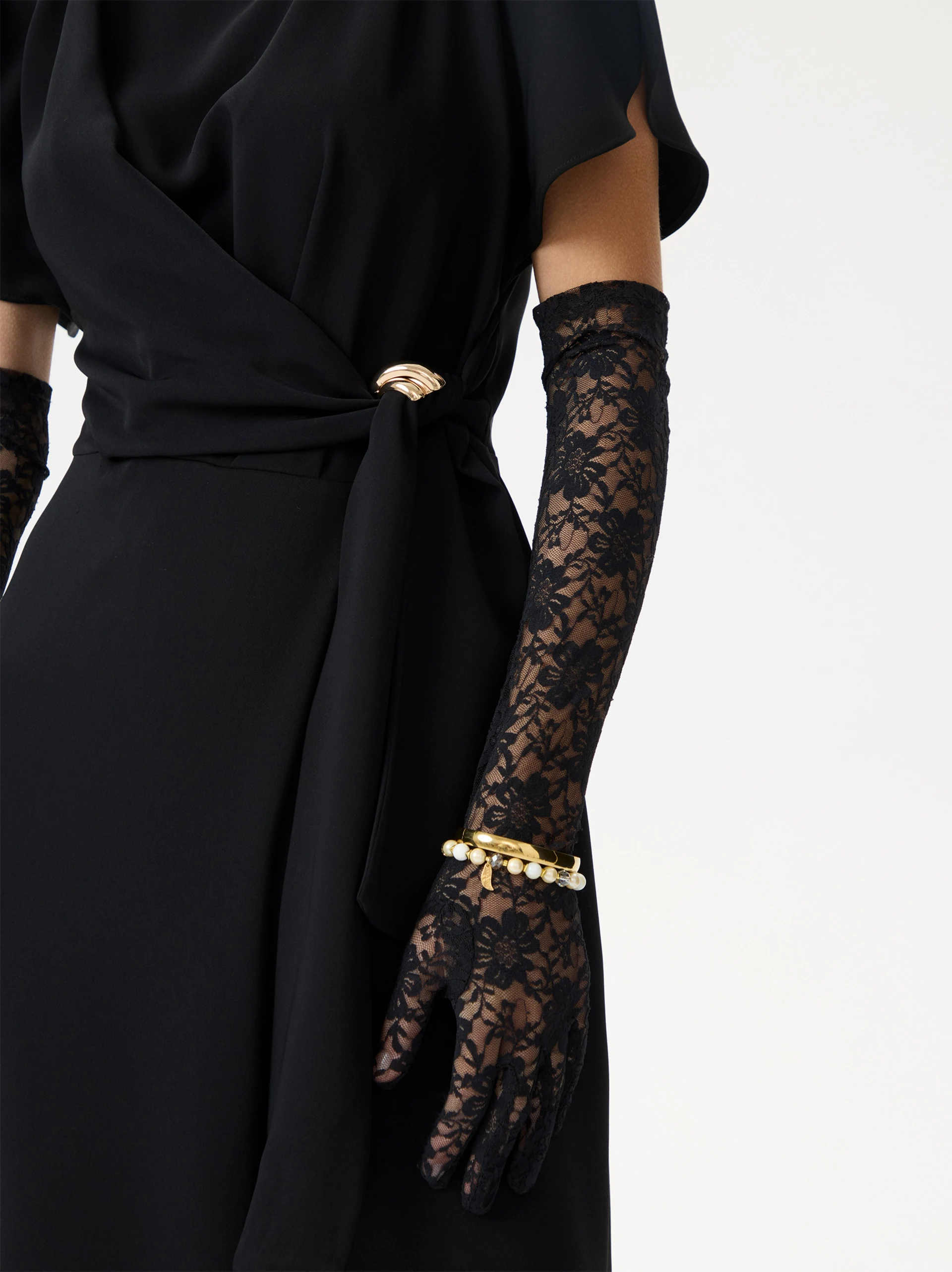 Long black lace gloves