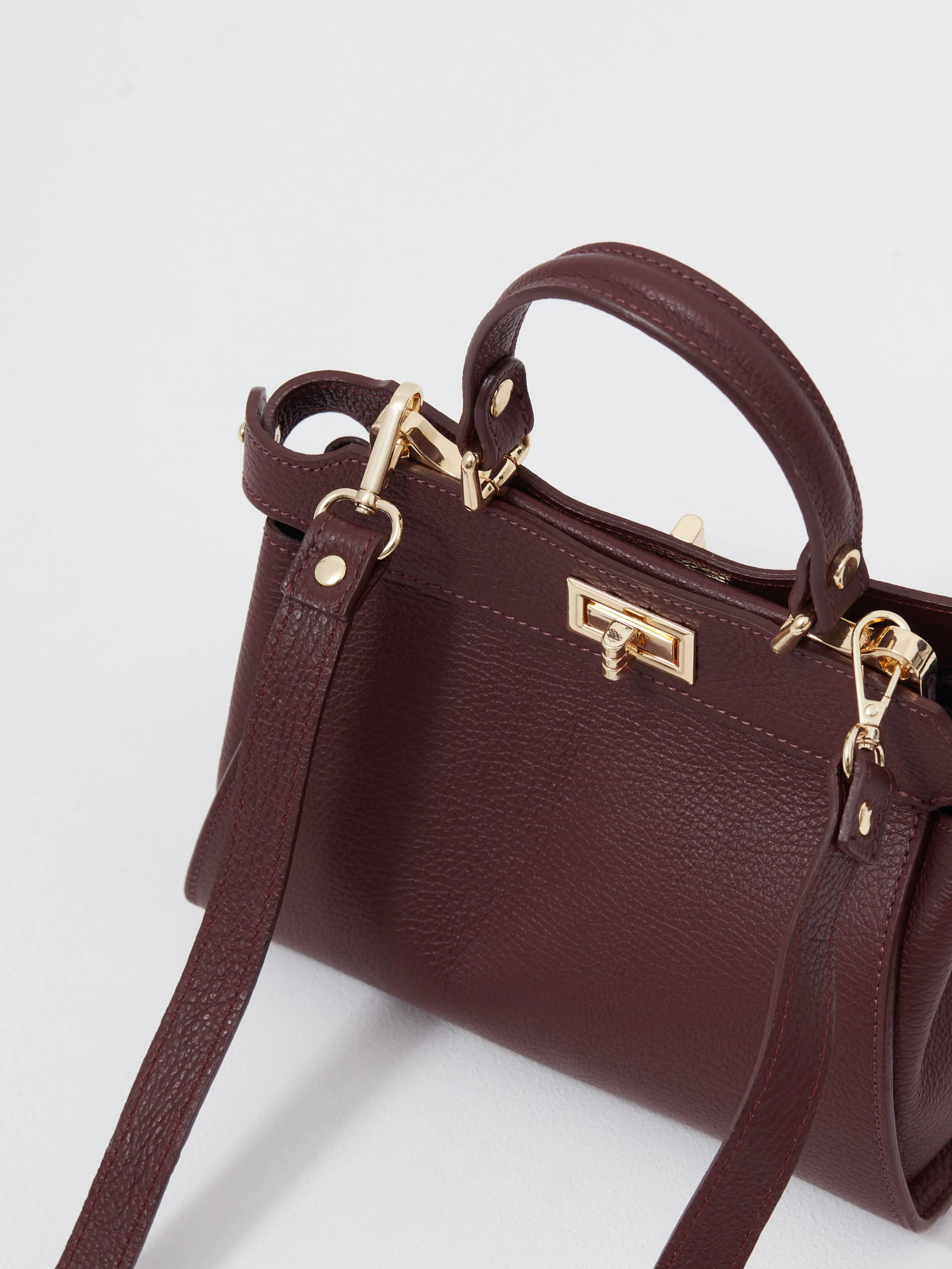 Burgundy leather handbag
