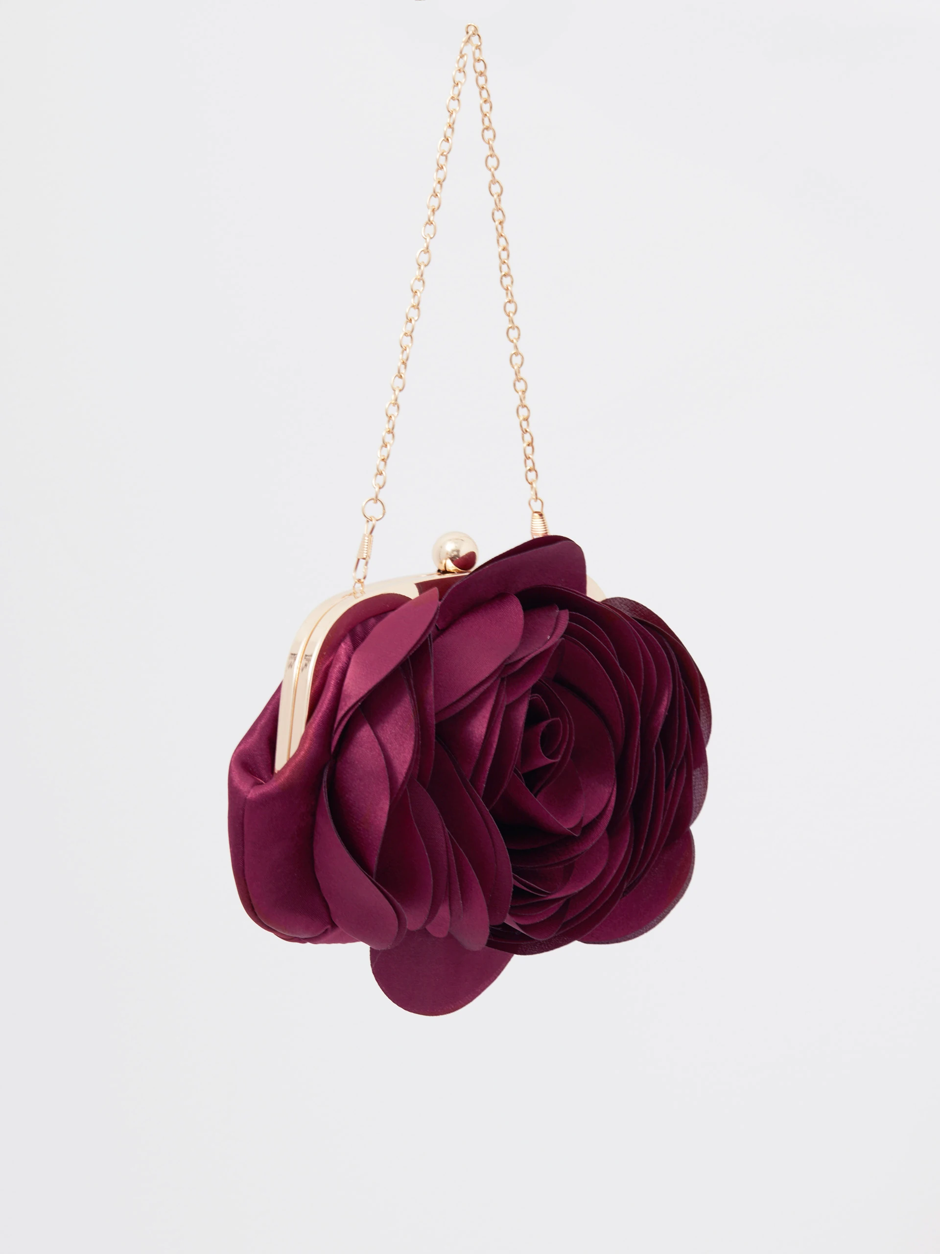 Burgundy rose-shaped clutch bag