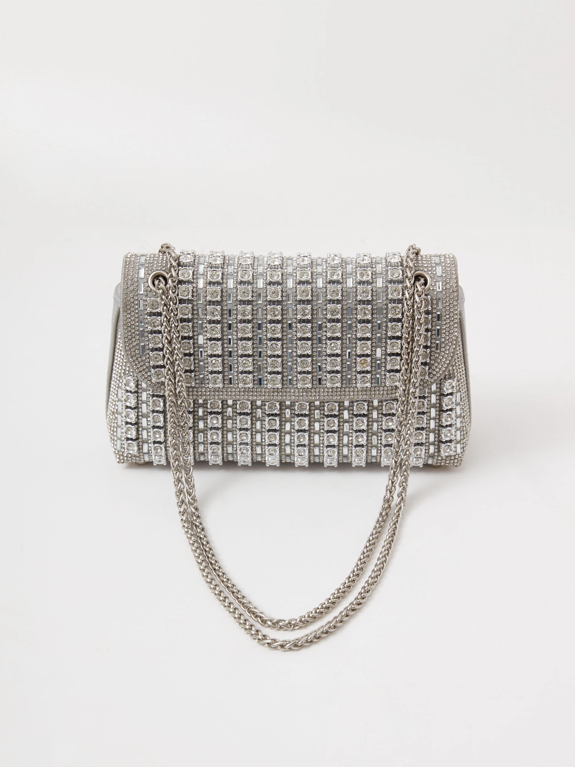 Silver leather handbag with crystals