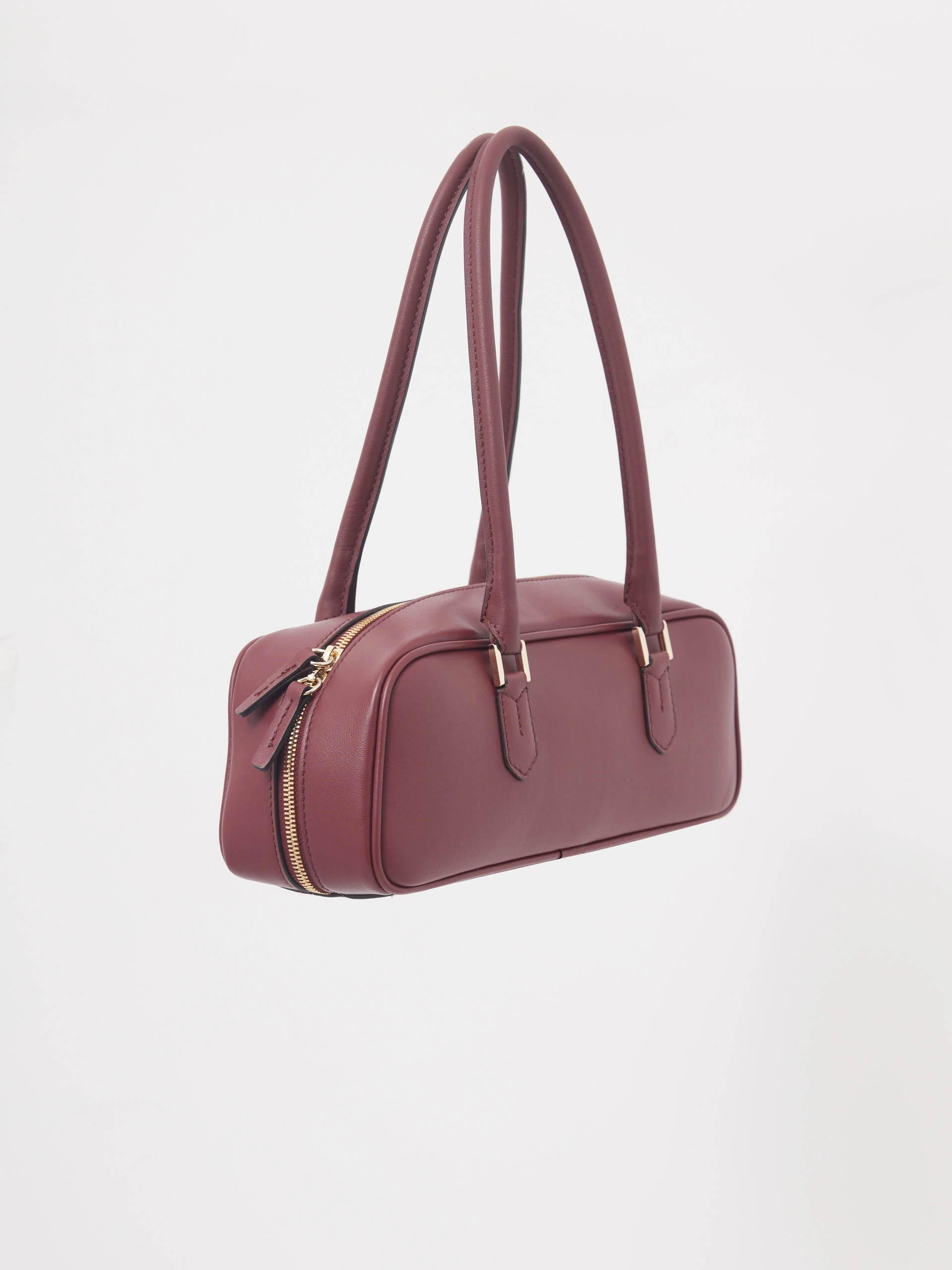 Burgundy leather baguette bag