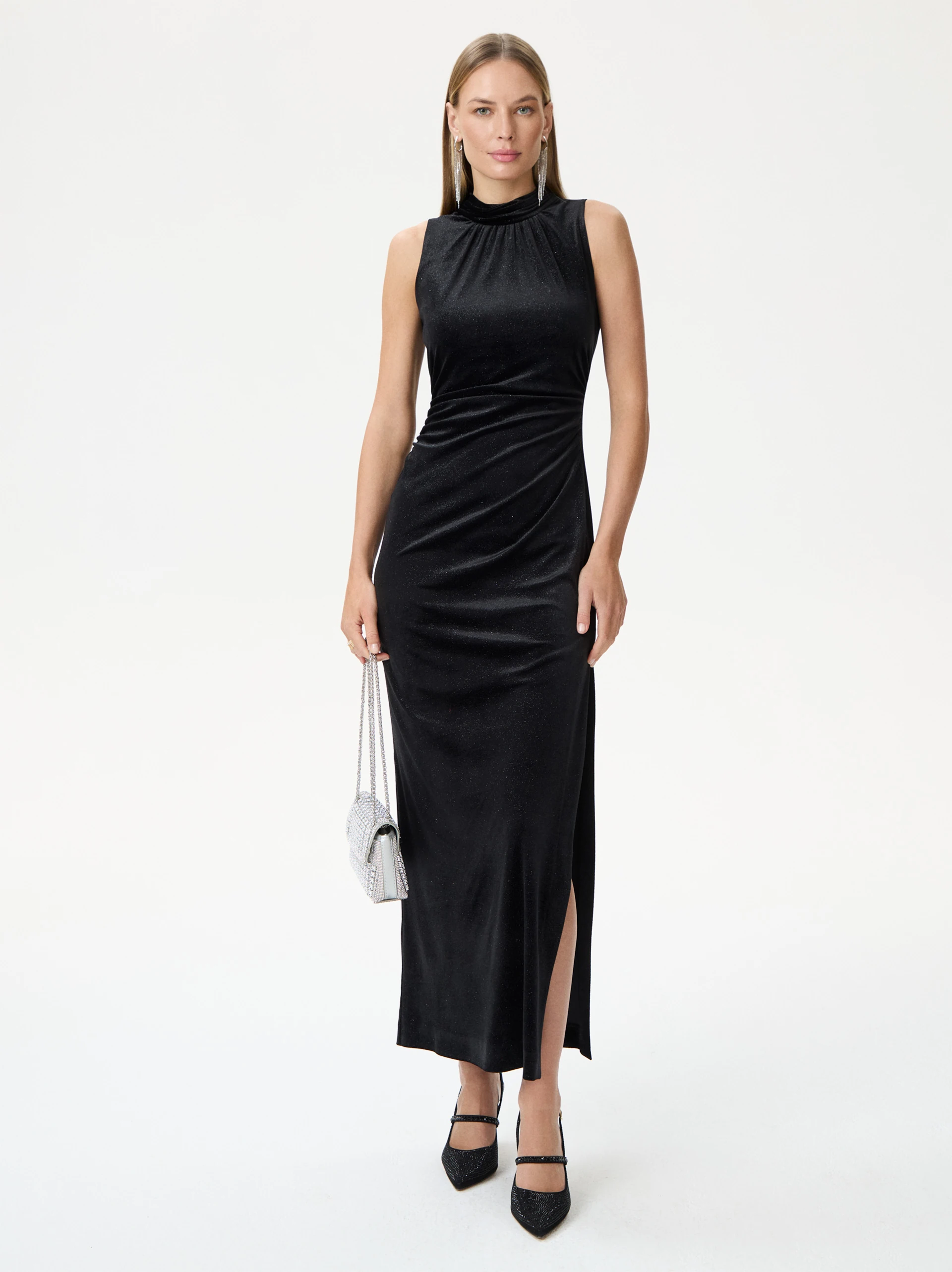 Black maxi dress with a low back