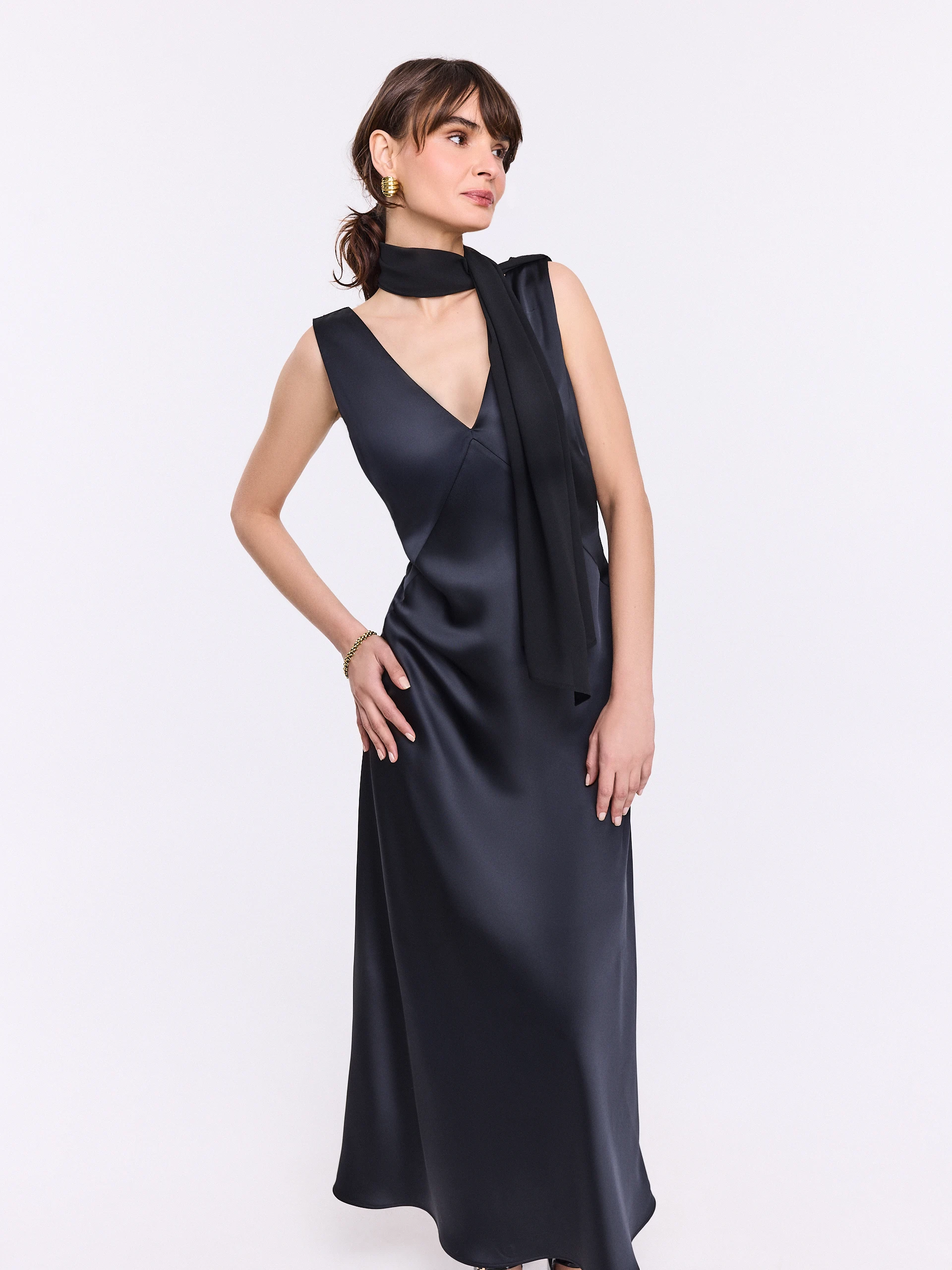 Satin black maxi dress