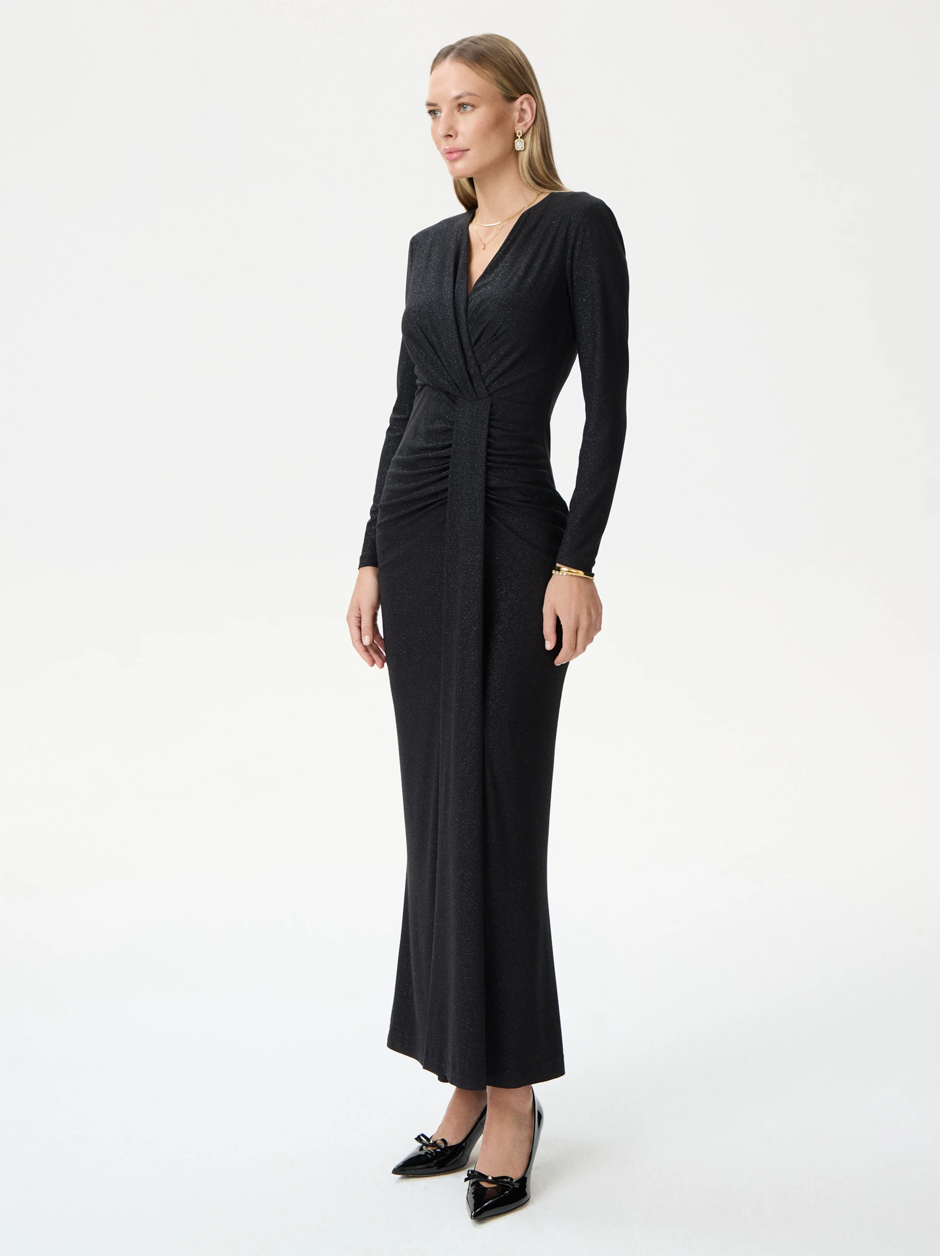 Black fitted maxi dress with shine