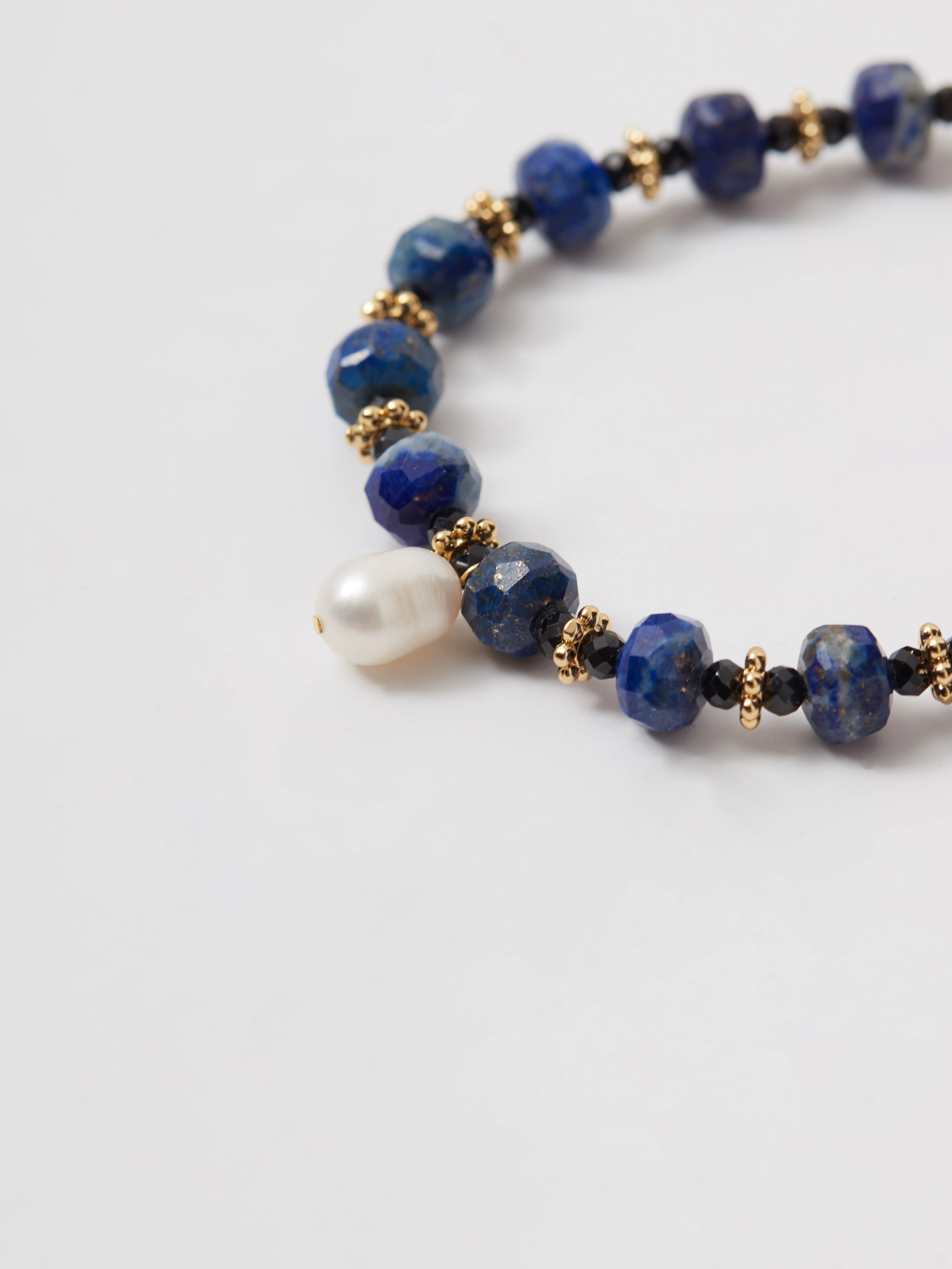 Bransoletka z koralikami lapis lazuli i perłami
