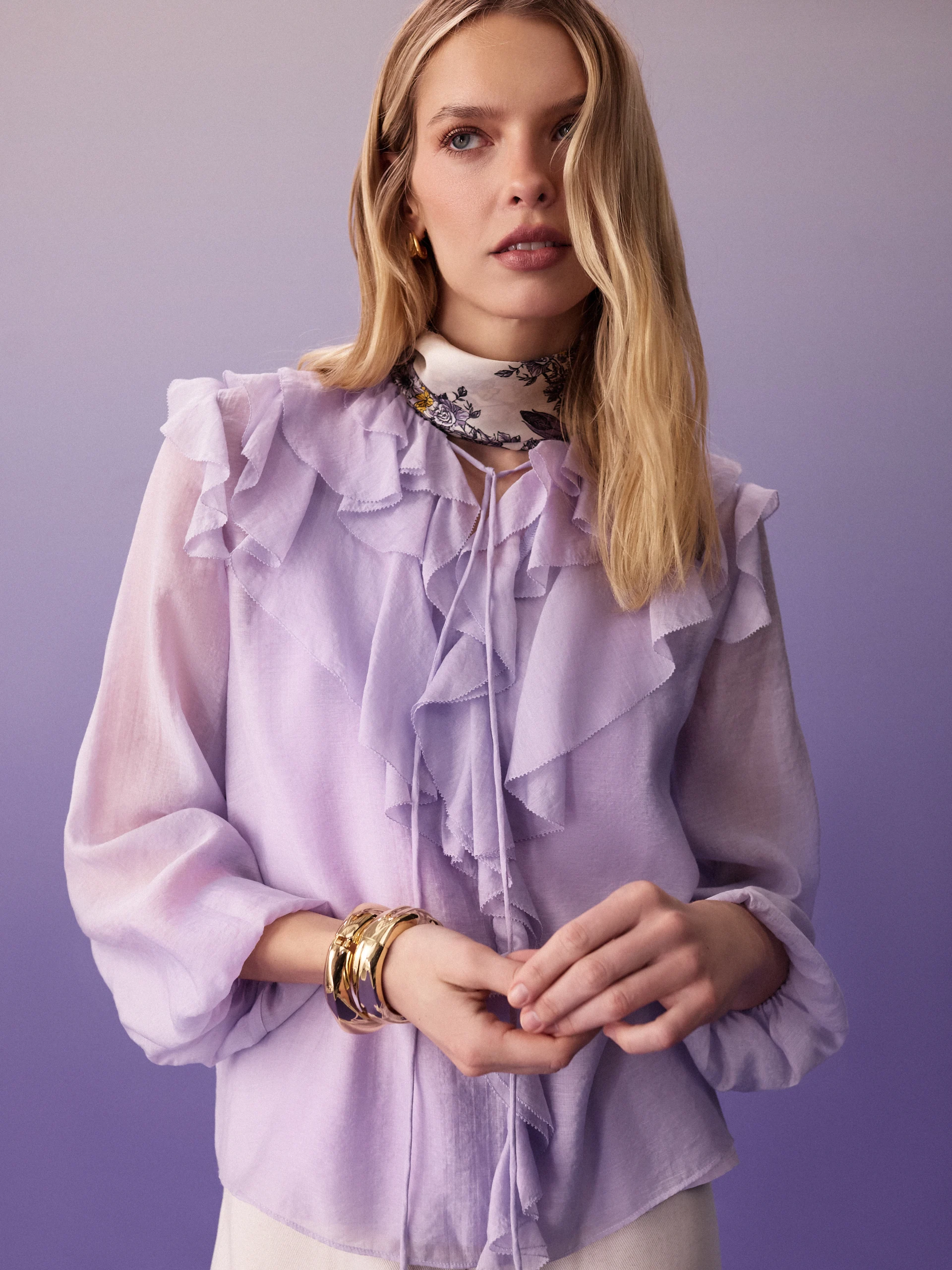 Silk scarf with purple butterflies