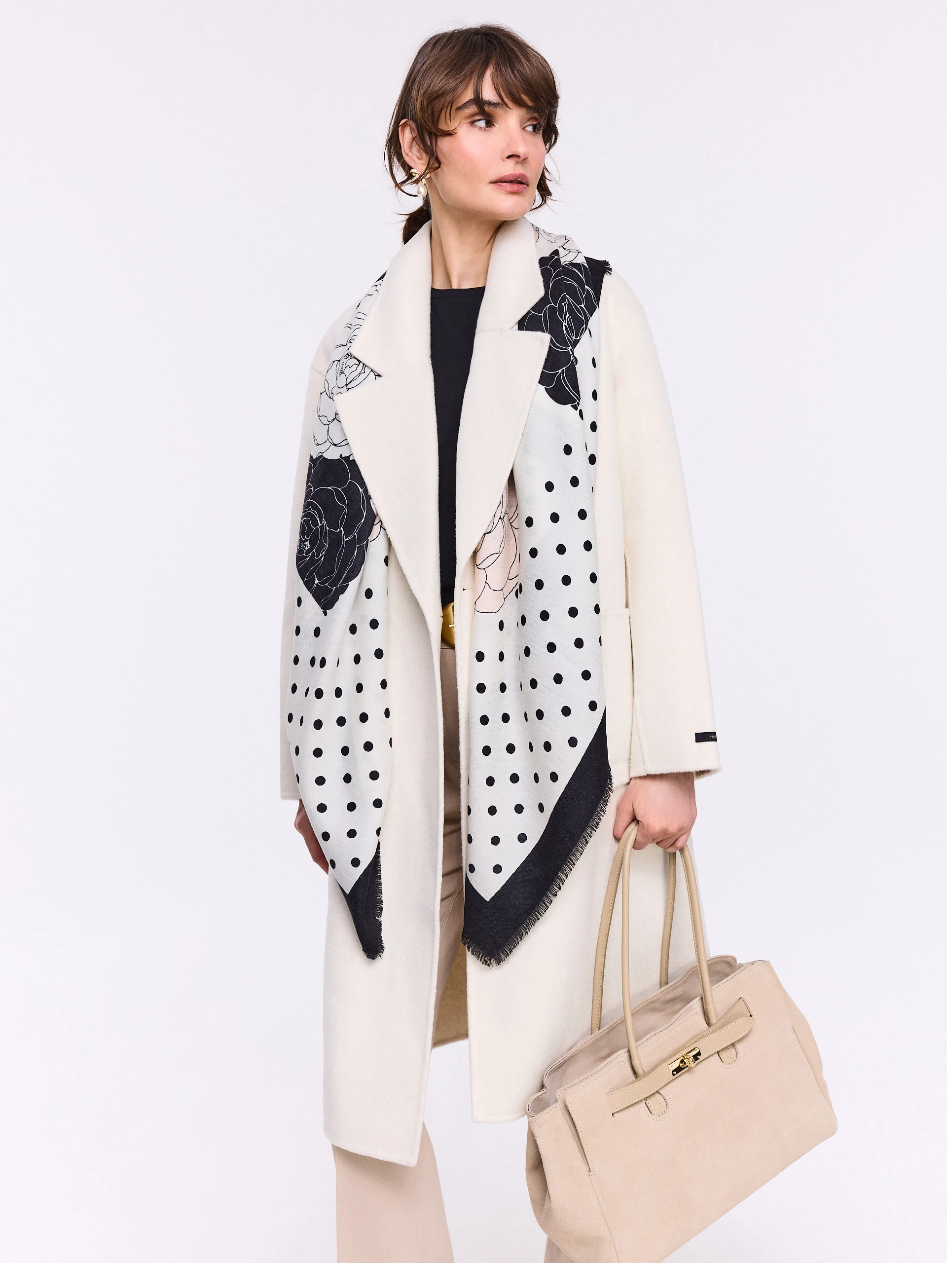 Patterned wool scarf with silk accents