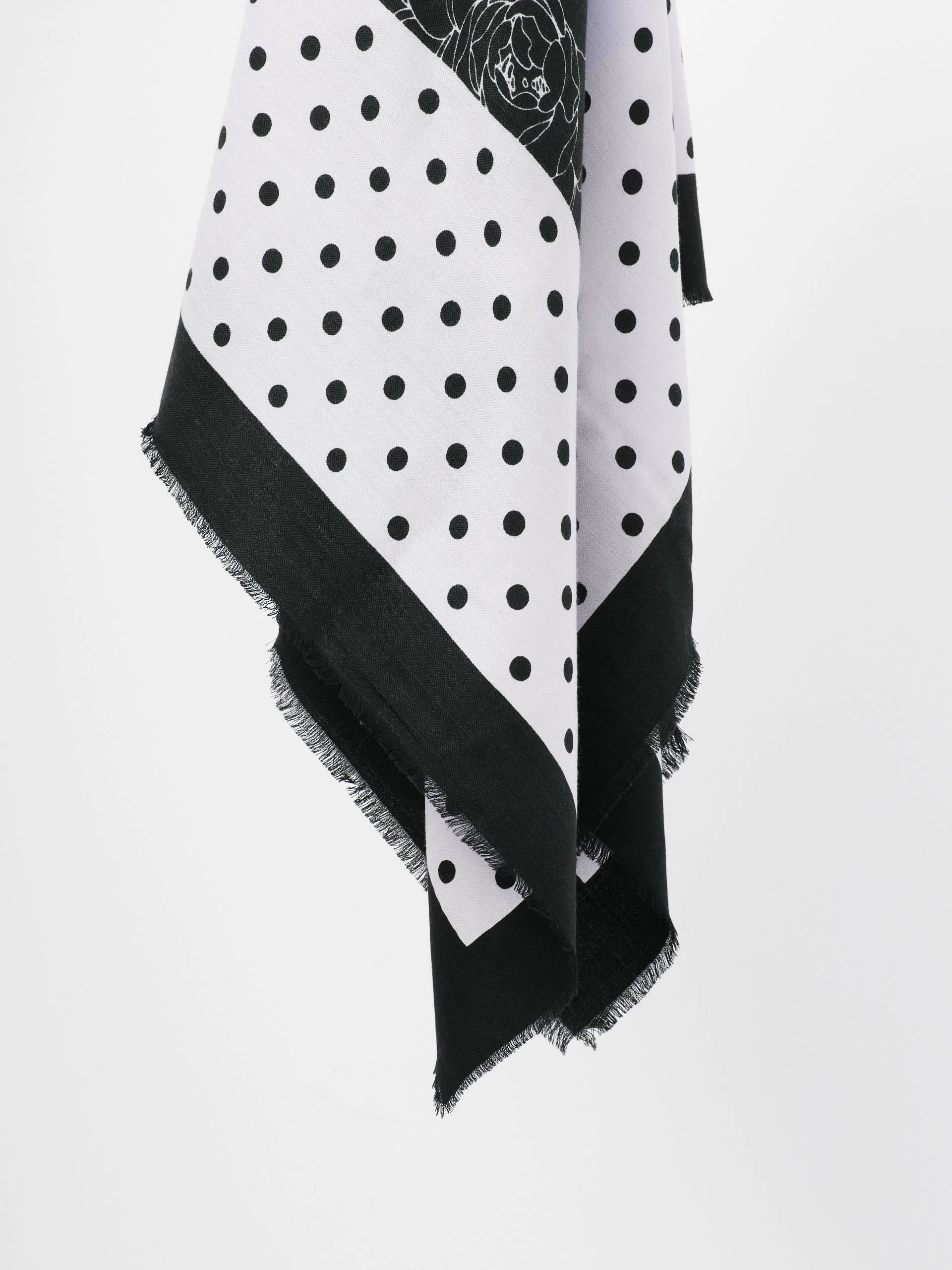 Patterned wool scarf with silk accents