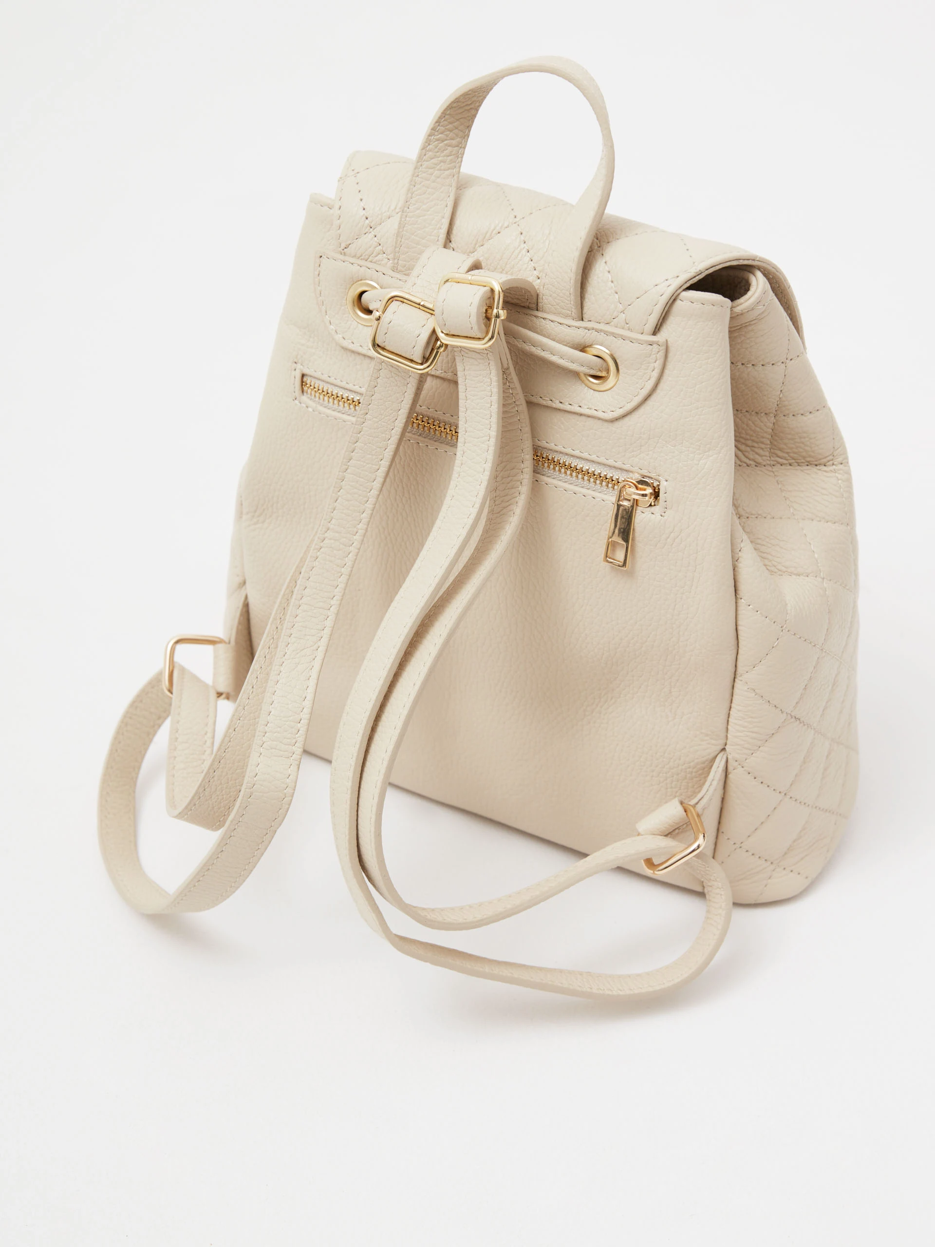 Cream quilted leather backpack