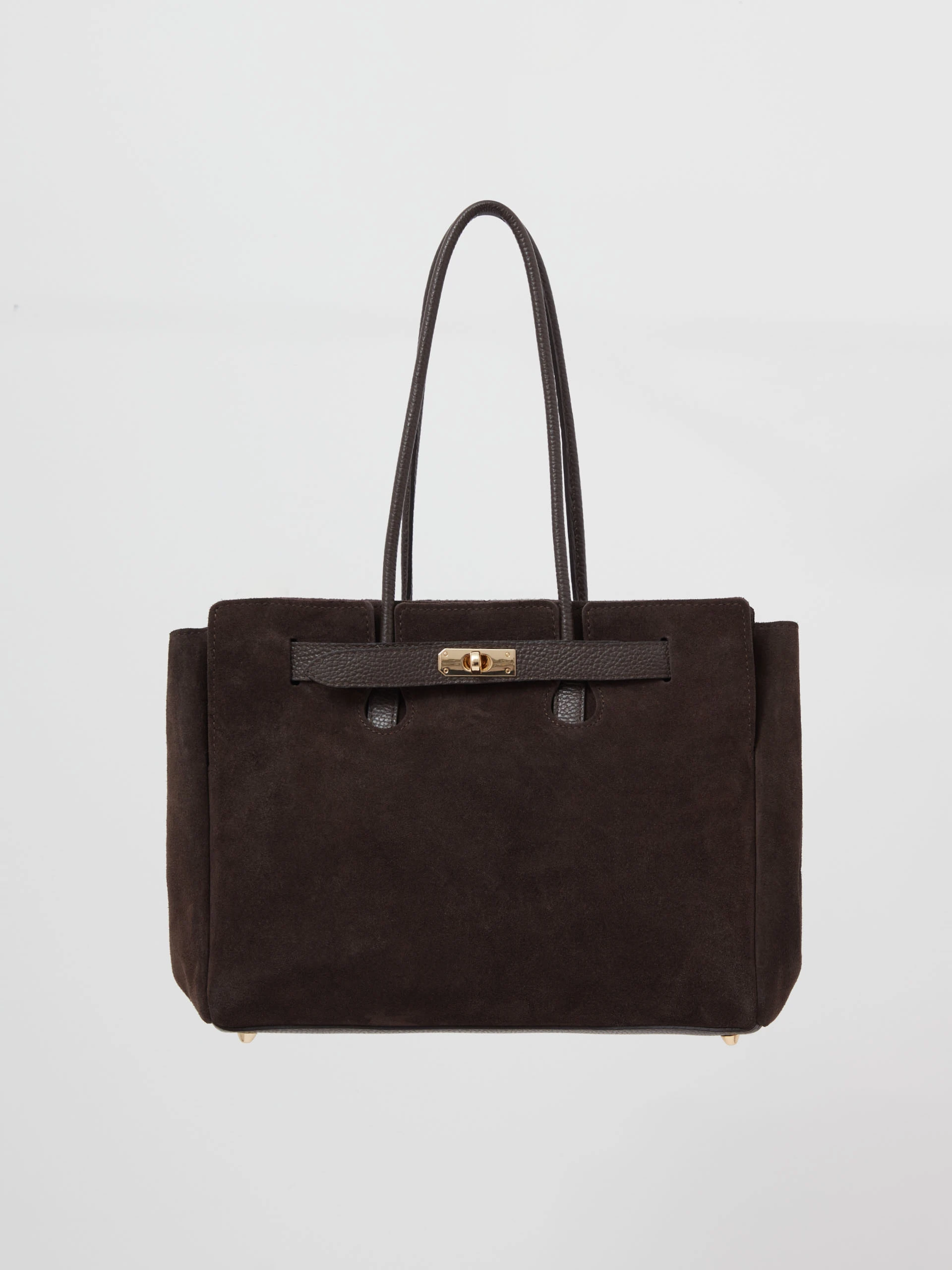 Brown suede leather handbag