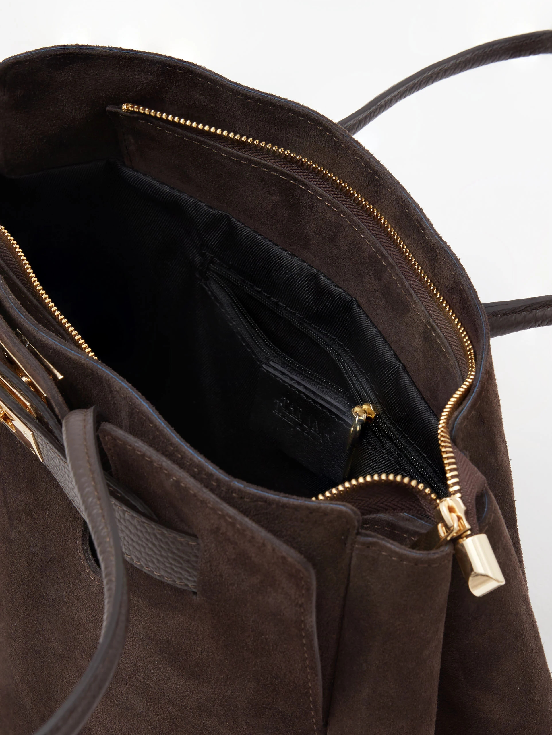 Brown suede leather handbag