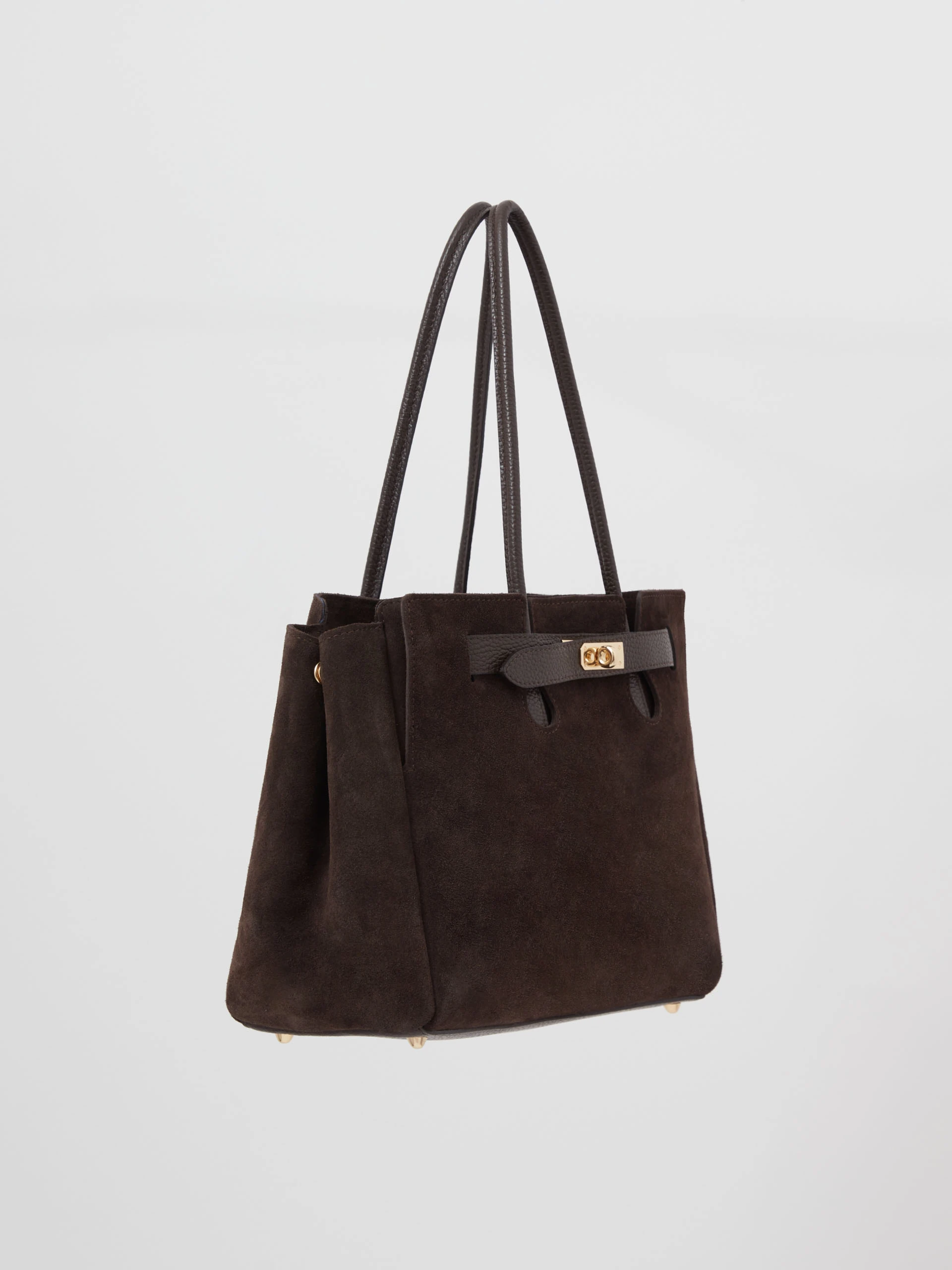 Brown suede leather handbag