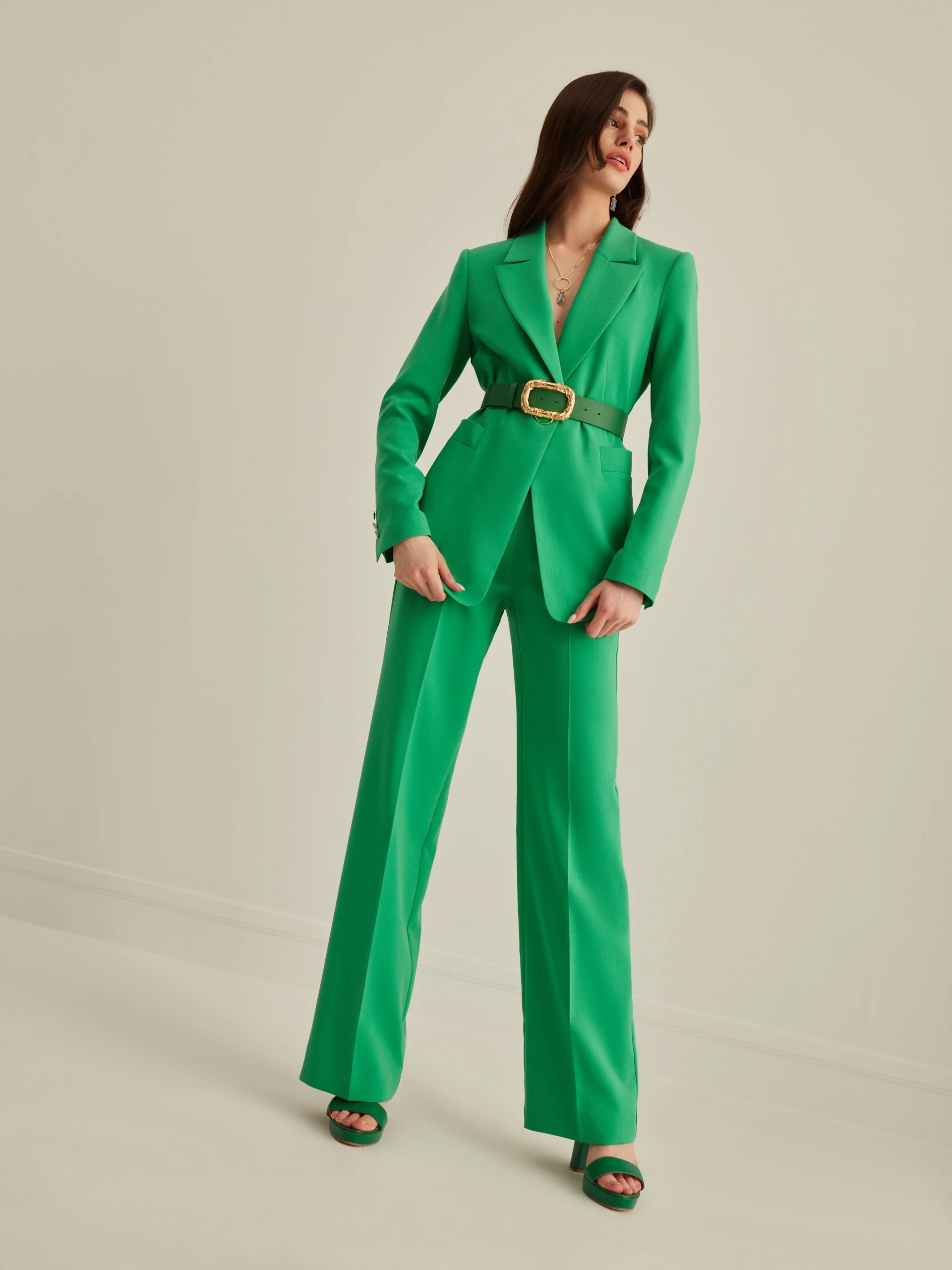 GREEN WIDE-LEG PANTS
