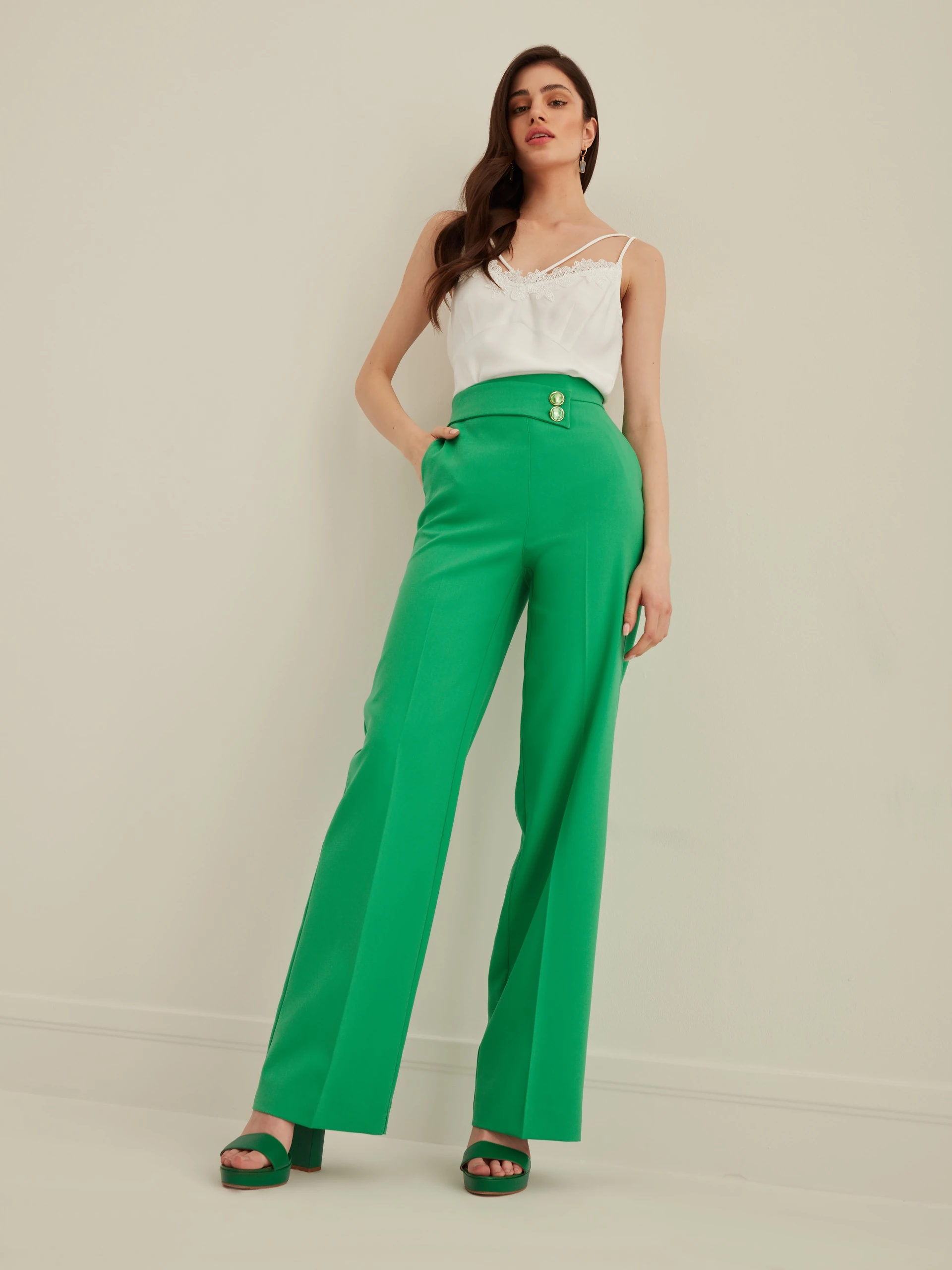 GREEN WIDE-LEG PANTS