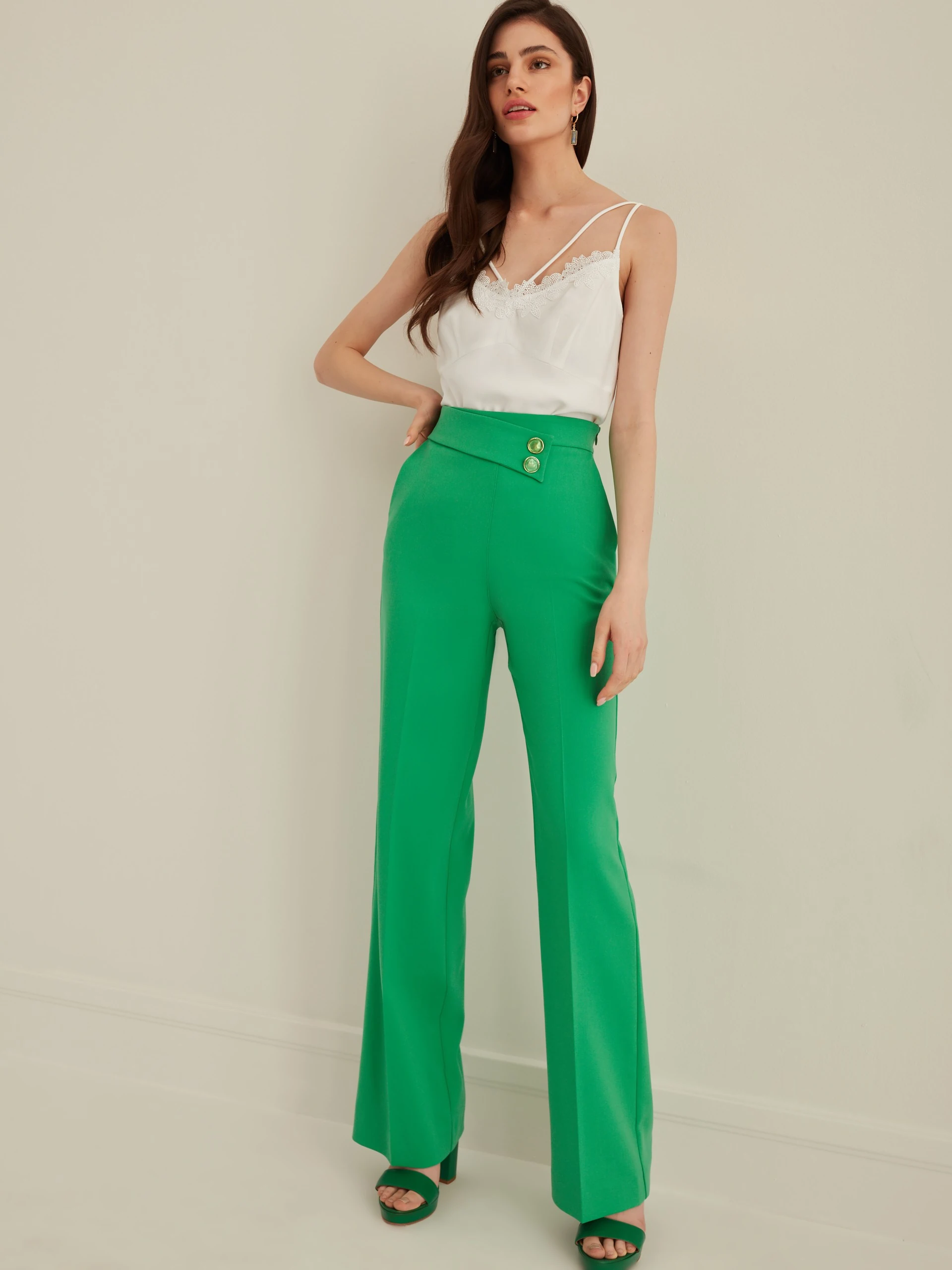 GREEN WIDE-LEG PANTS