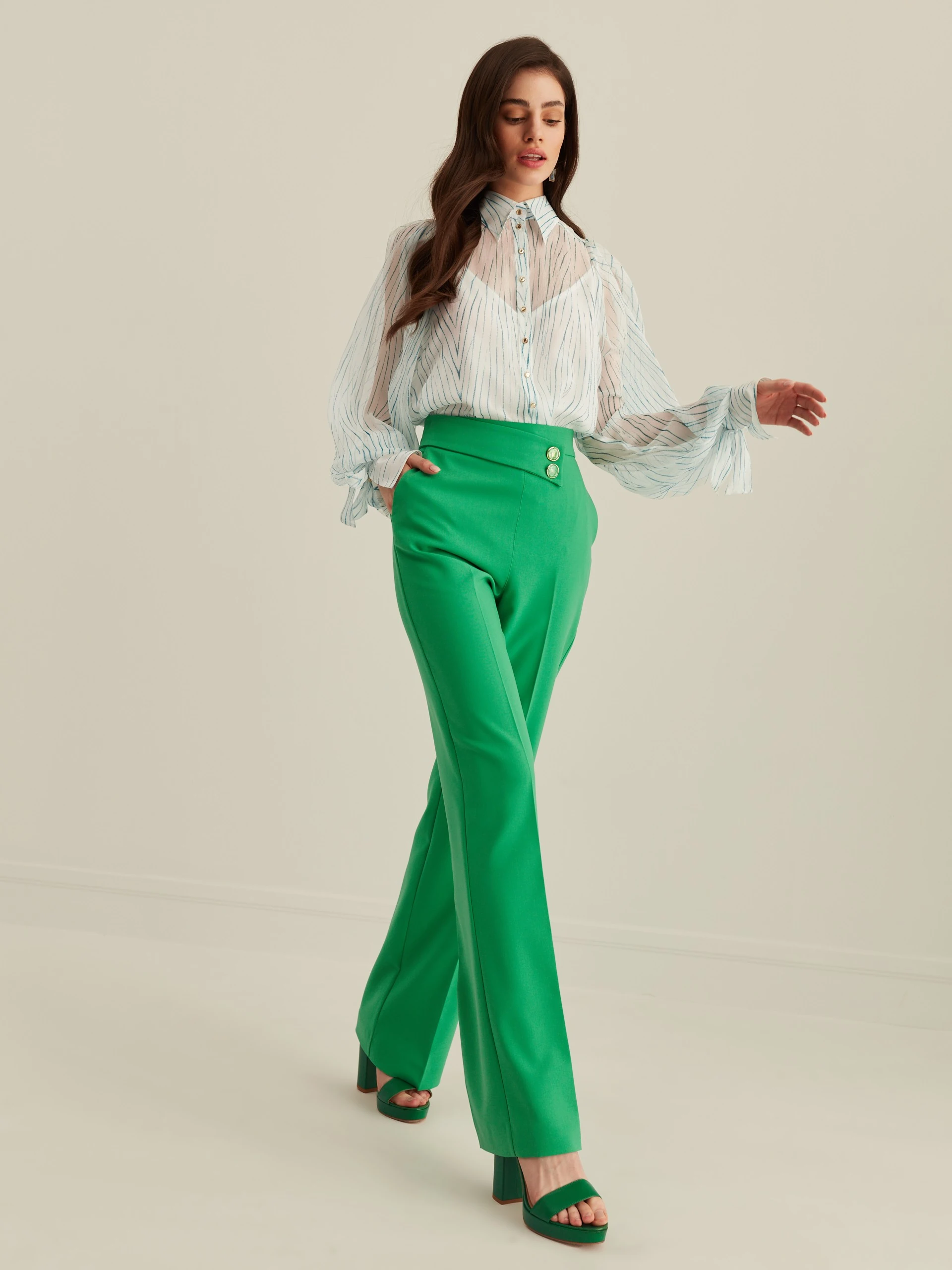 GREEN WIDE-LEG PANTS