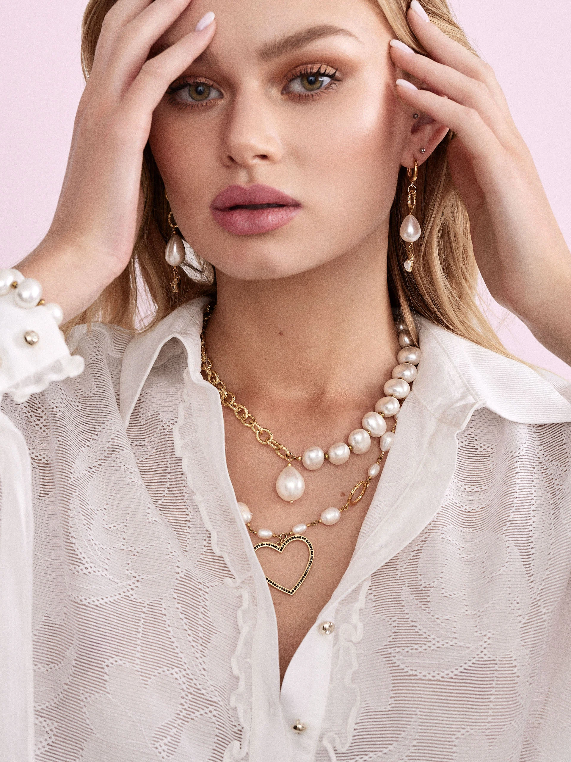White shirt in openwork fabric